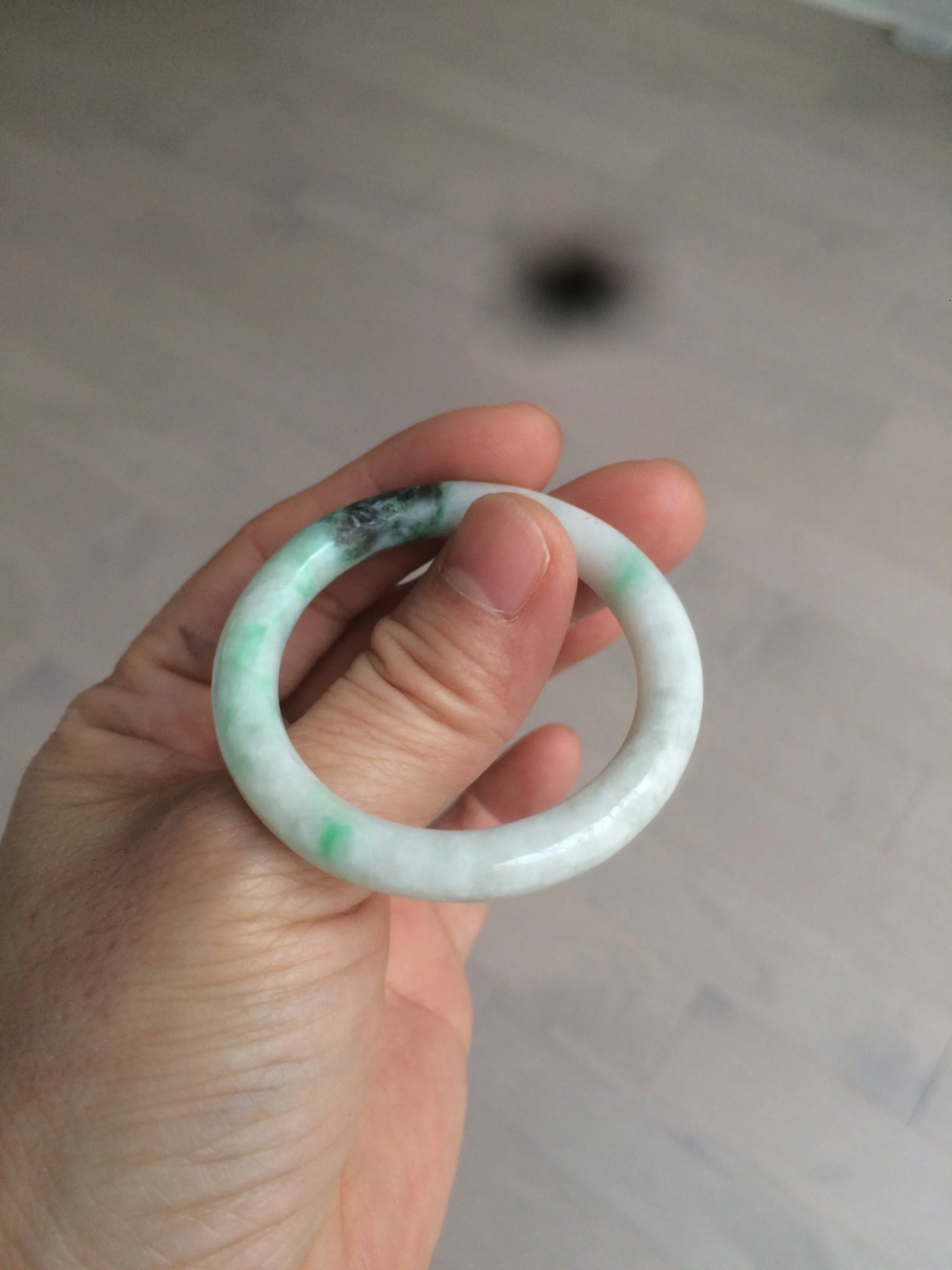 35-38mm Type A 100% Natural sunny green/white Jadeite Jade kids bangle /scarf button group BF100