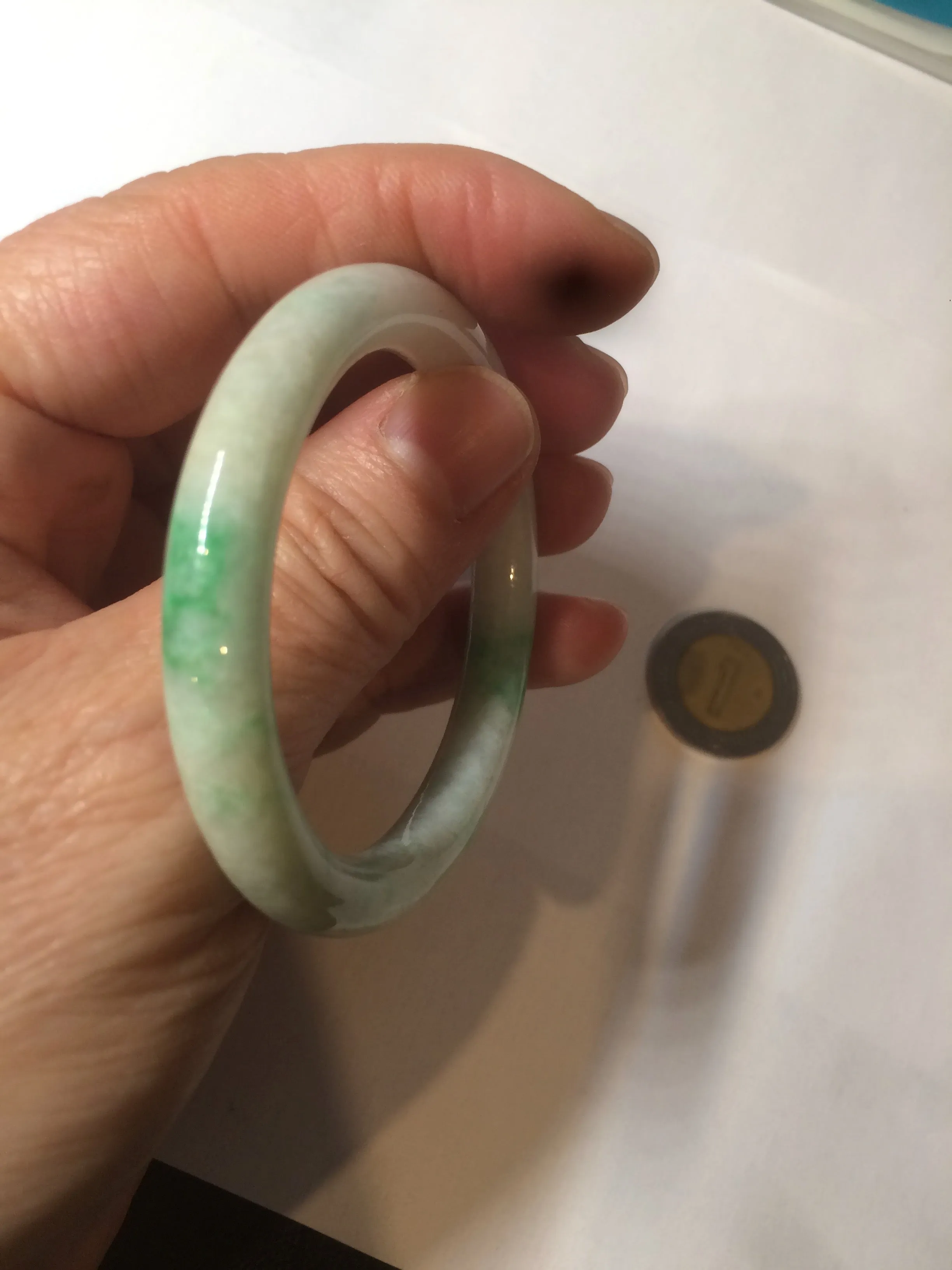 35-38mm Type A 100% Natural sunny green/white Jadeite Jade kids bangle /scarf button group BF100