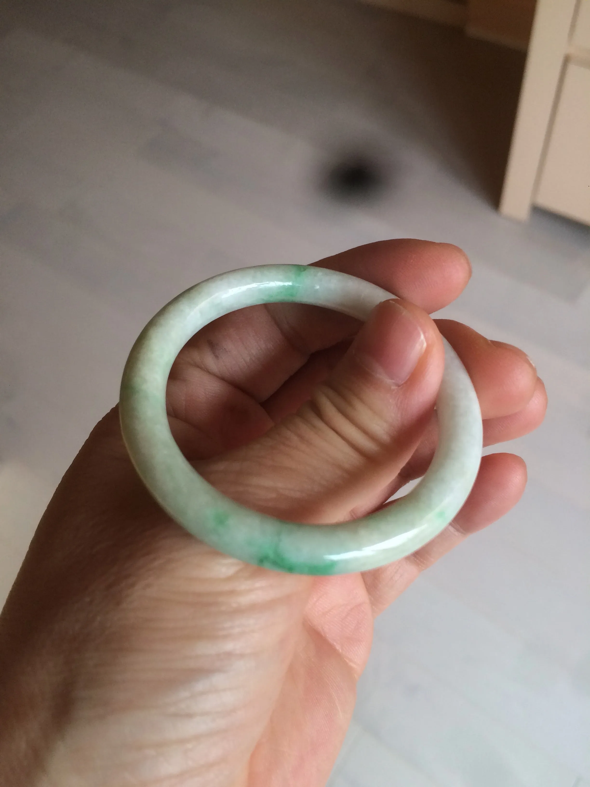 35-38mm Type A 100% Natural sunny green/white Jadeite Jade kids bangle /scarf button group BF100