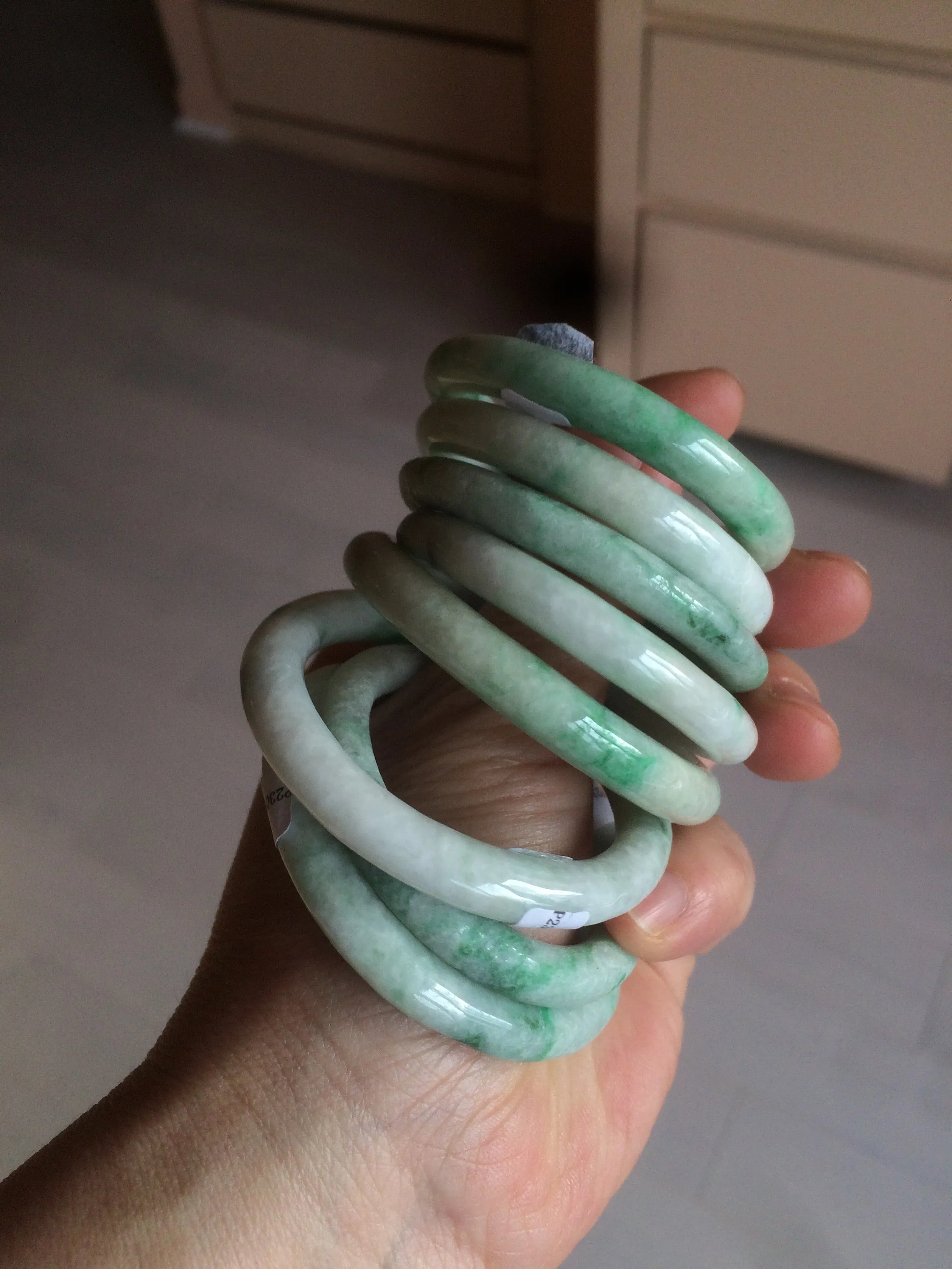 35-38mm Type A 100% Natural sunny green/white Jadeite Jade kids bangle /scarf button group BF100