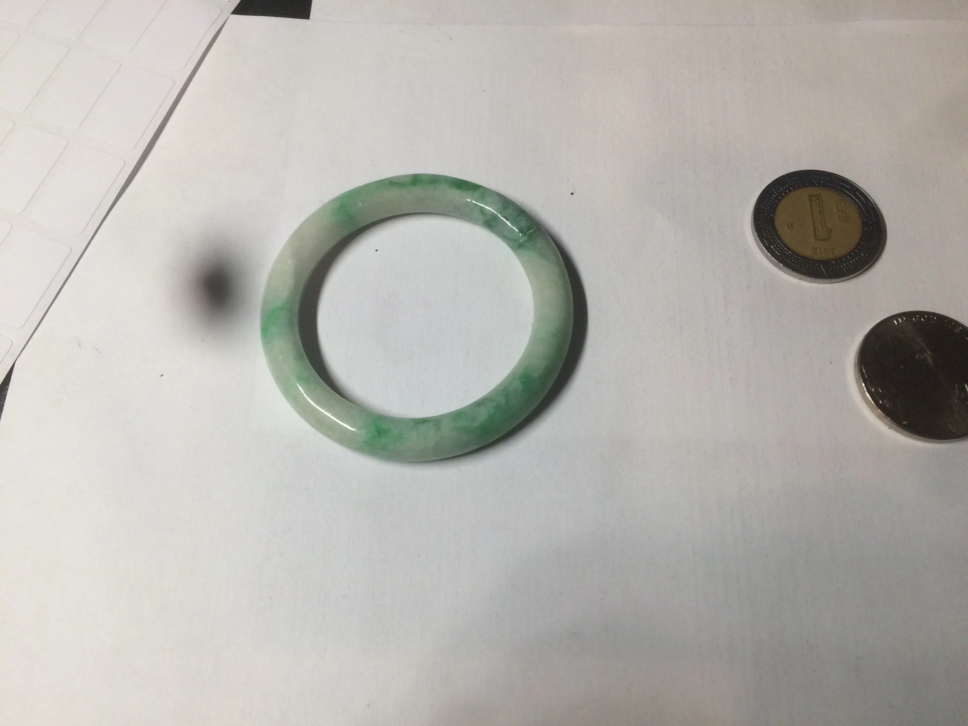 35-38mm Type A 100% Natural sunny green/white Jadeite Jade kids bangle /scarf button group BF100