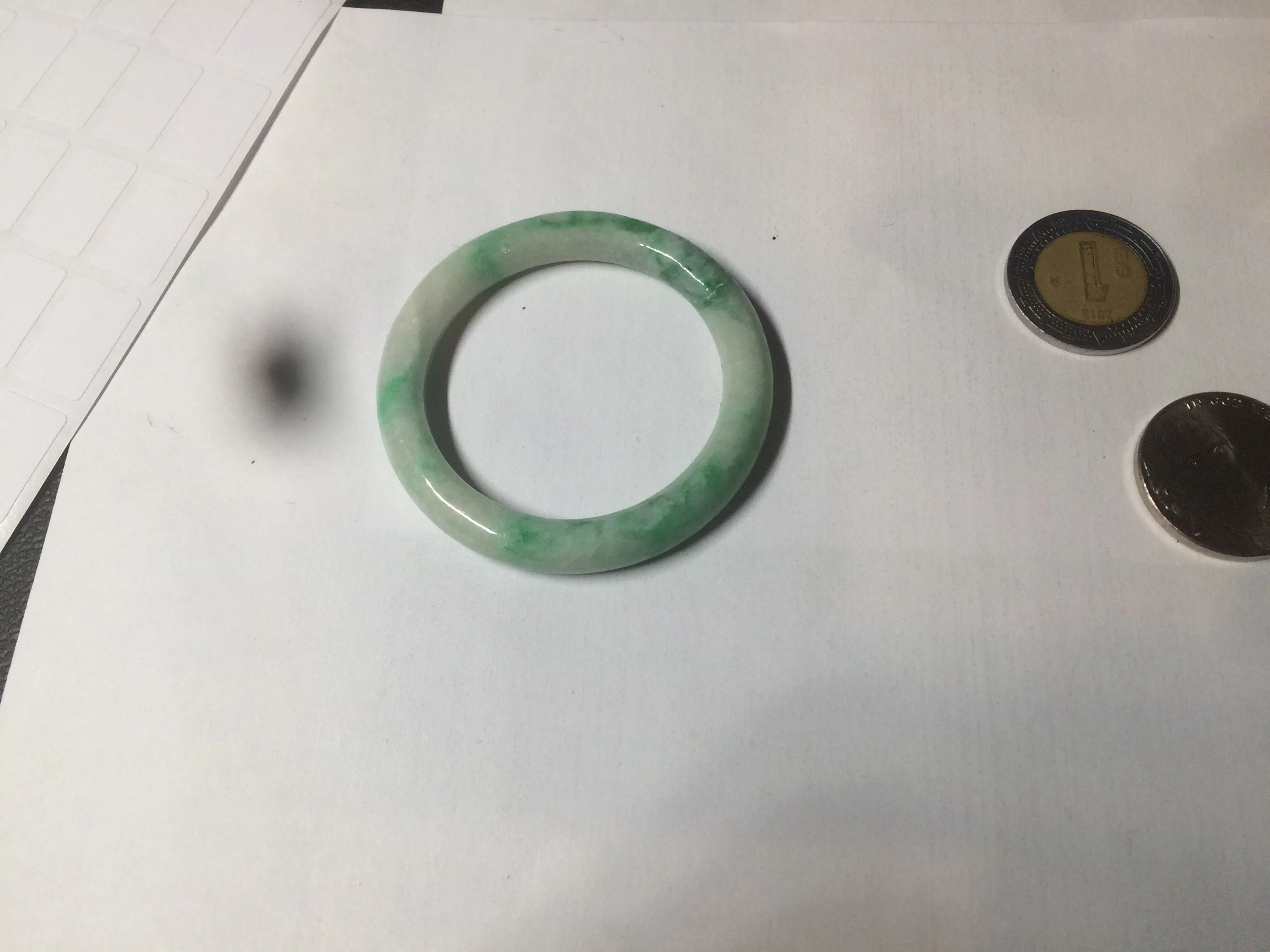 35-38mm Type A 100% Natural sunny green/white Jadeite Jade kids bangle /scarf button group BF100