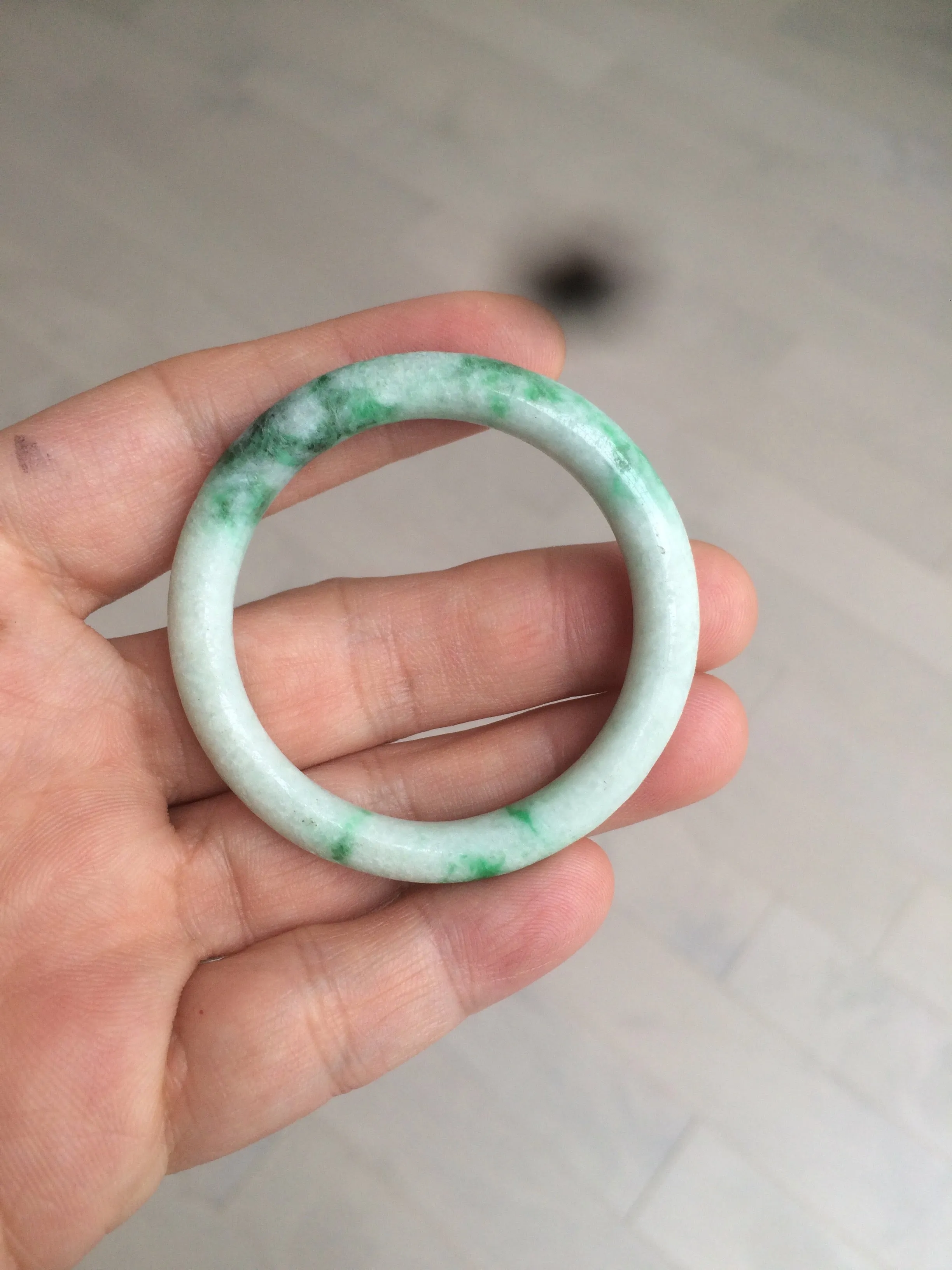 35-38mm Type A 100% Natural sunny green/white Jadeite Jade kids bangle /scarf button group BF100