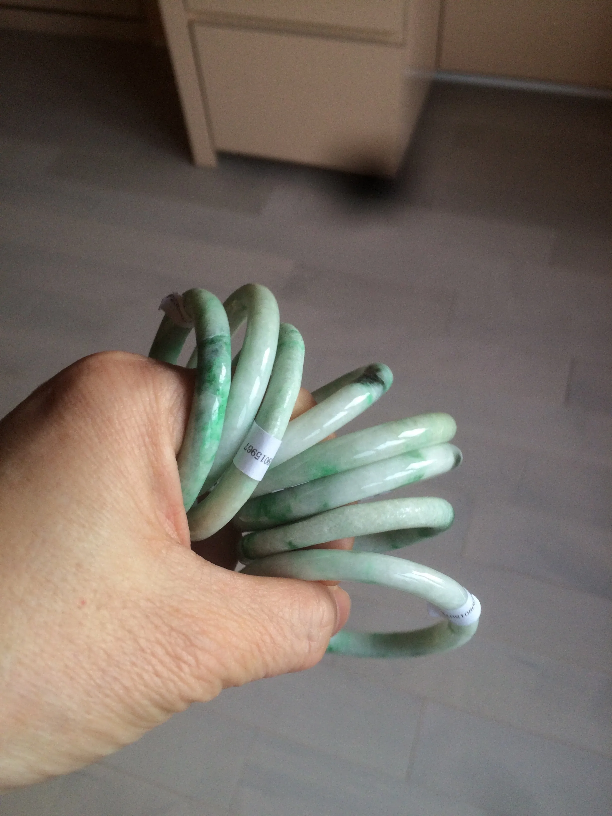 35-38mm Type A 100% Natural sunny green/white Jadeite Jade kids bangle /scarf button group BF100