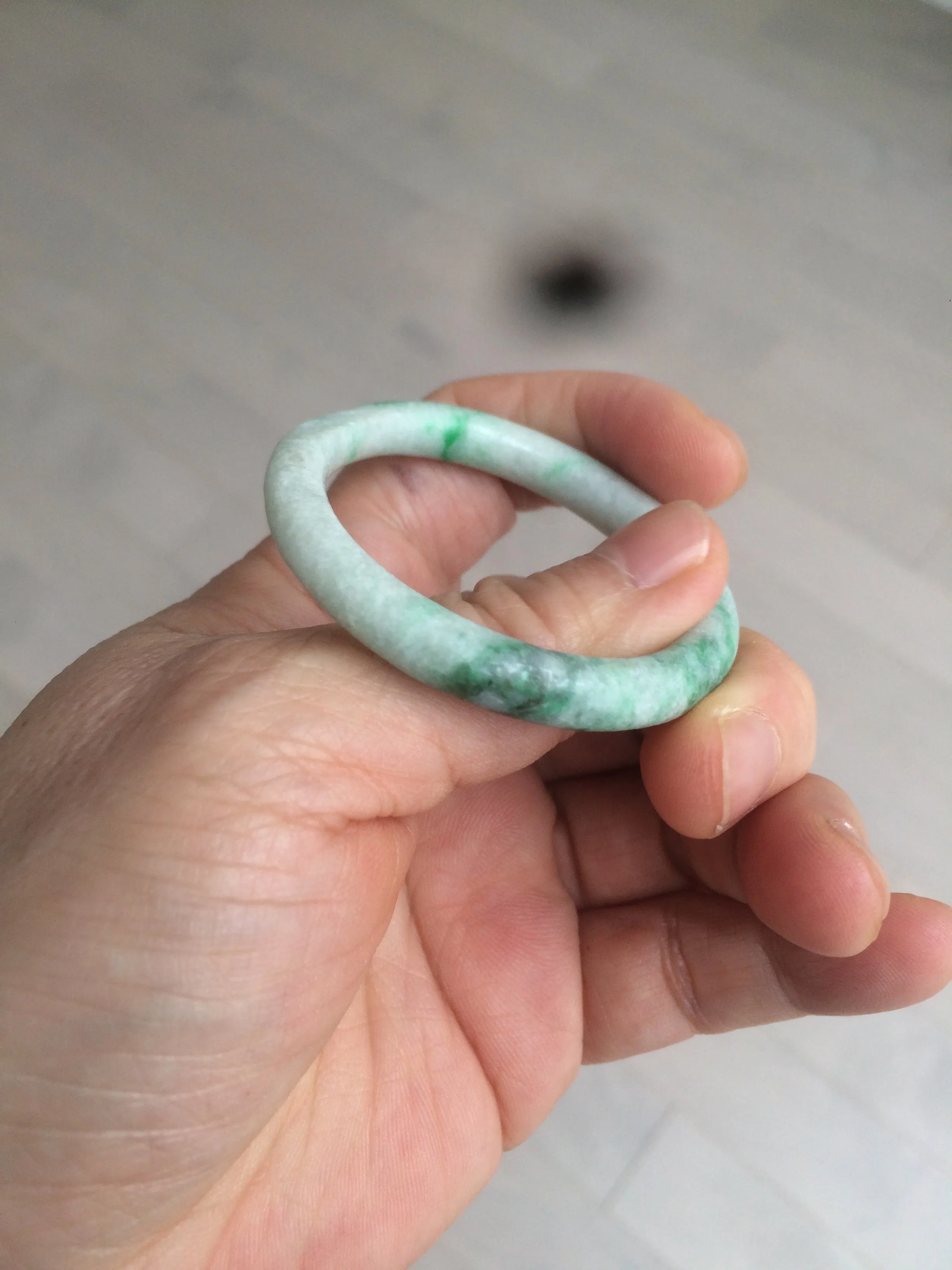 35-38mm Type A 100% Natural sunny green/white Jadeite Jade kids bangle /scarf button group BF100