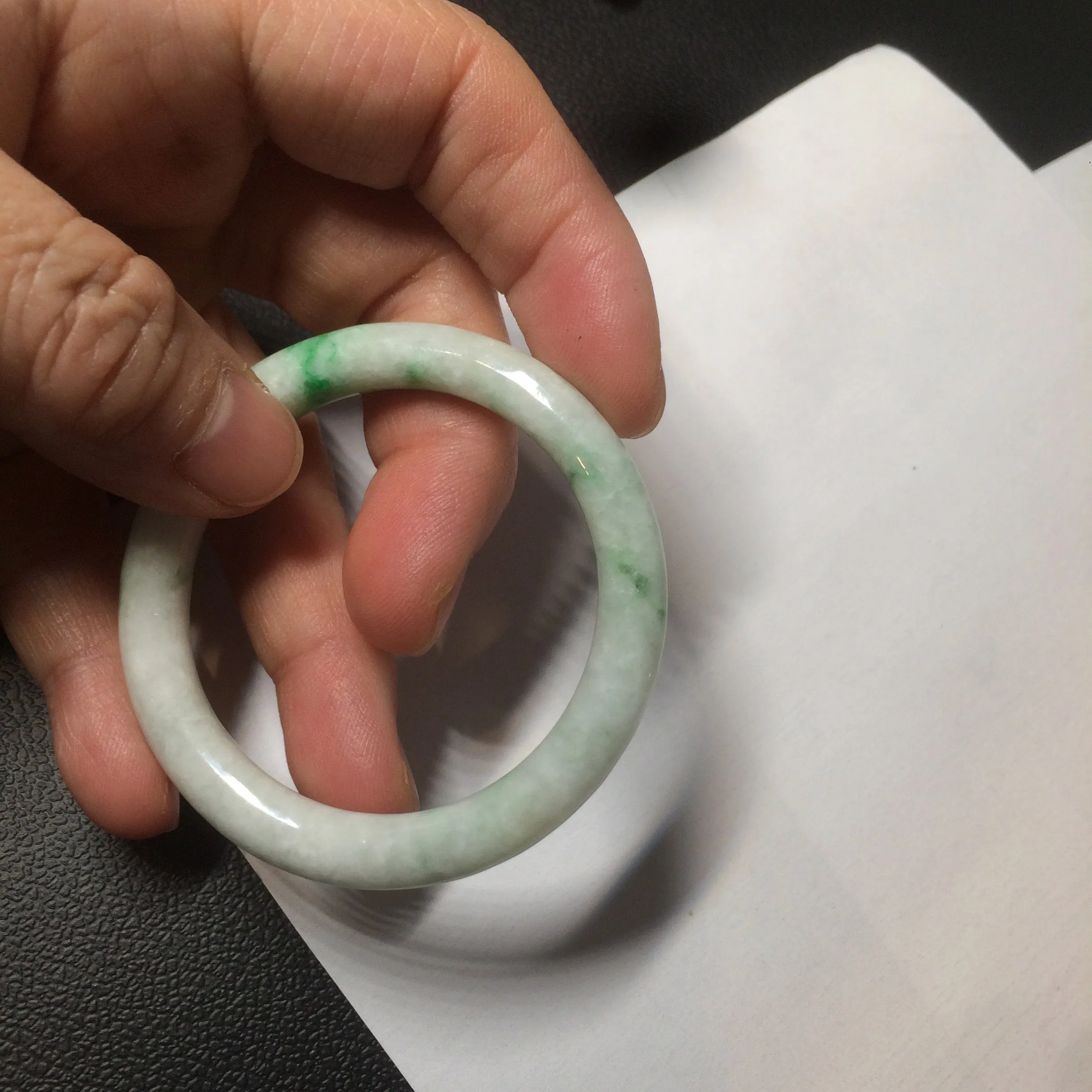 35-38mm Type A 100% Natural sunny green/white Jadeite Jade kids bangle /scarf button group BF100