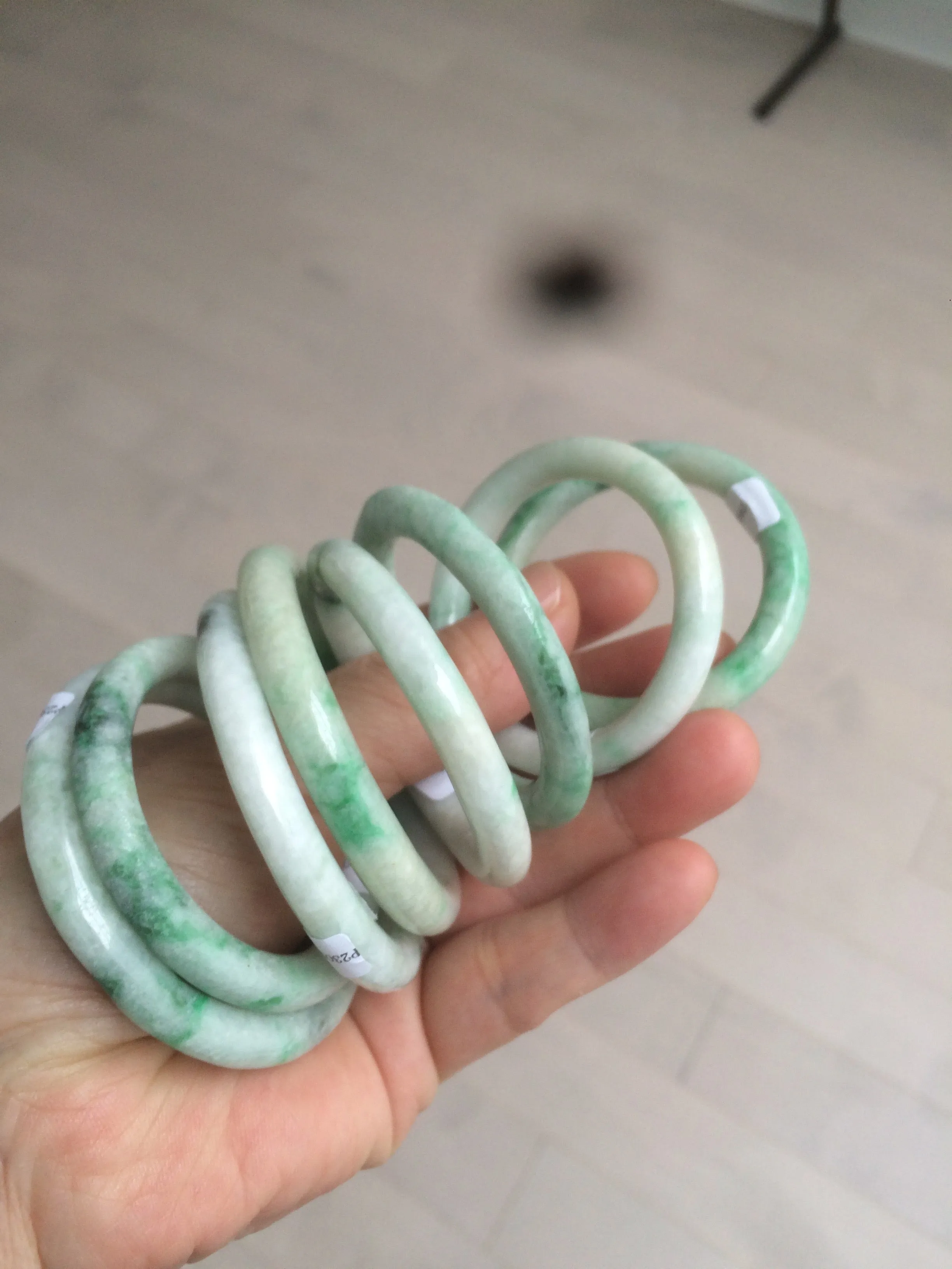 35-38mm Type A 100% Natural sunny green/white Jadeite Jade kids bangle /scarf button group BF100
