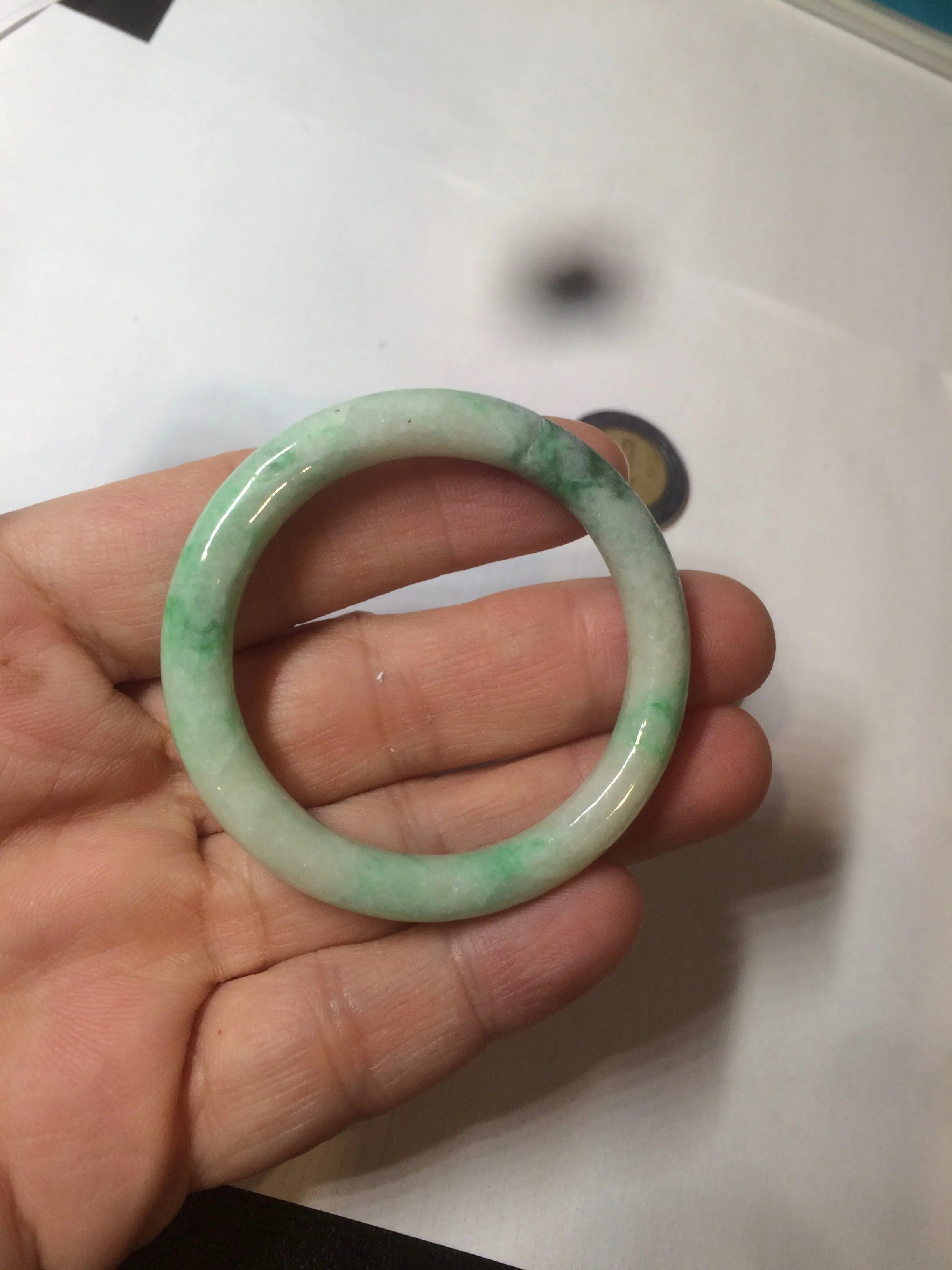 35-38mm Type A 100% Natural sunny green/white Jadeite Jade kids bangle /scarf button group BF100