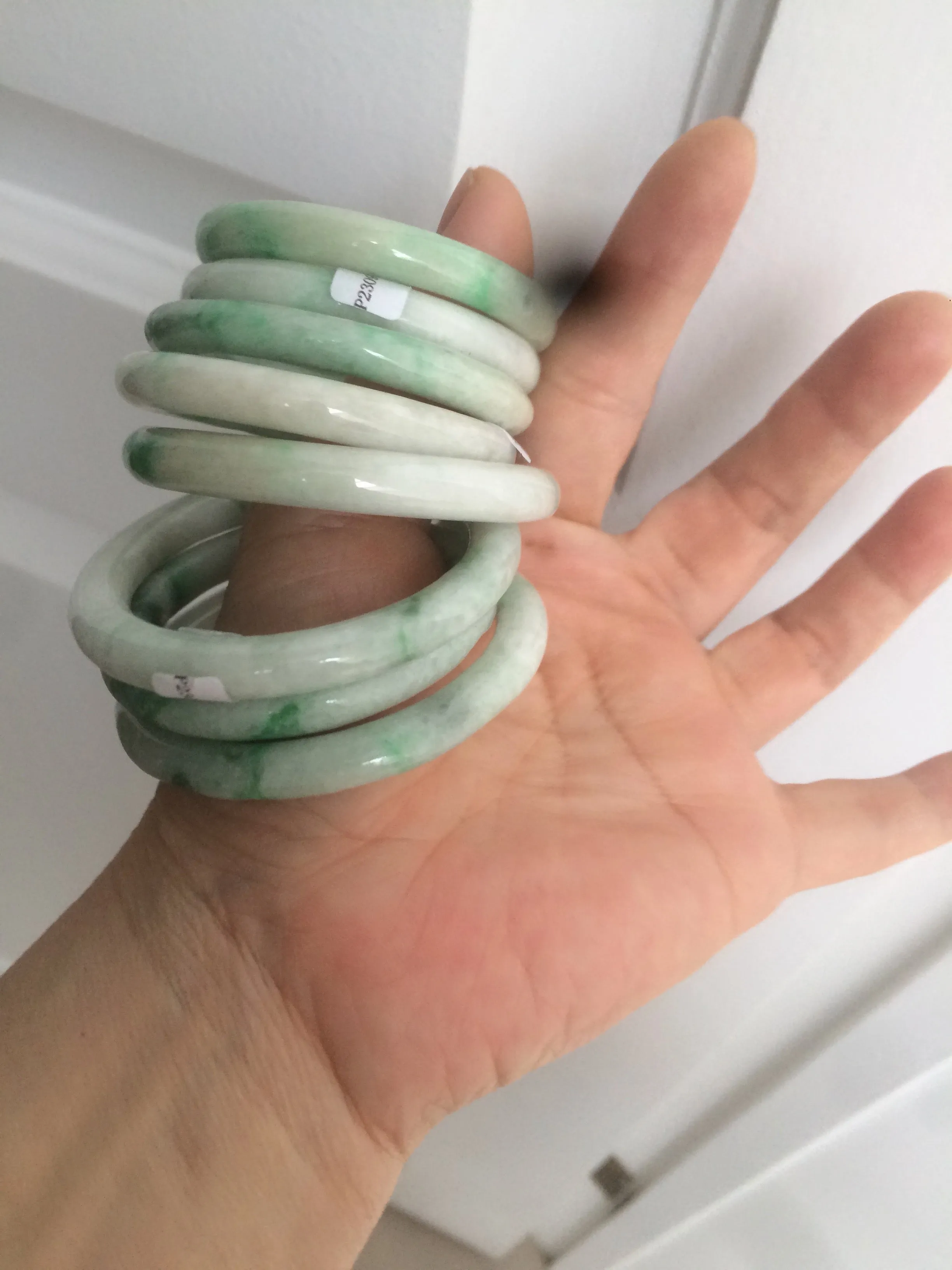 35-38mm Type A 100% Natural sunny green/white Jadeite Jade kids bangle /scarf button group BF100