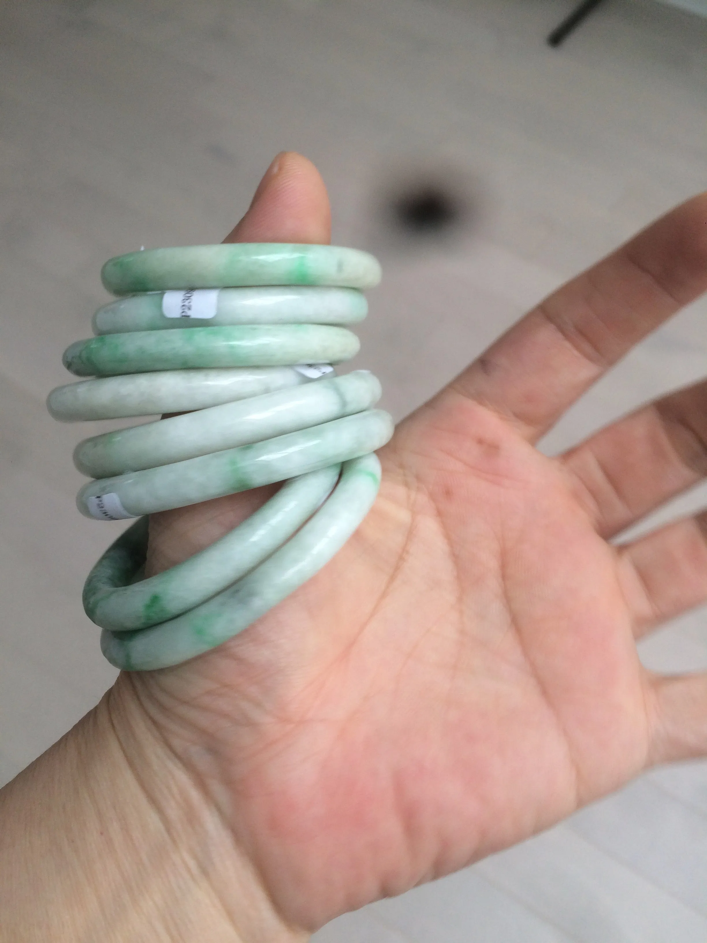 35-38mm Type A 100% Natural sunny green/white Jadeite Jade kids bangle /scarf button group BF100
