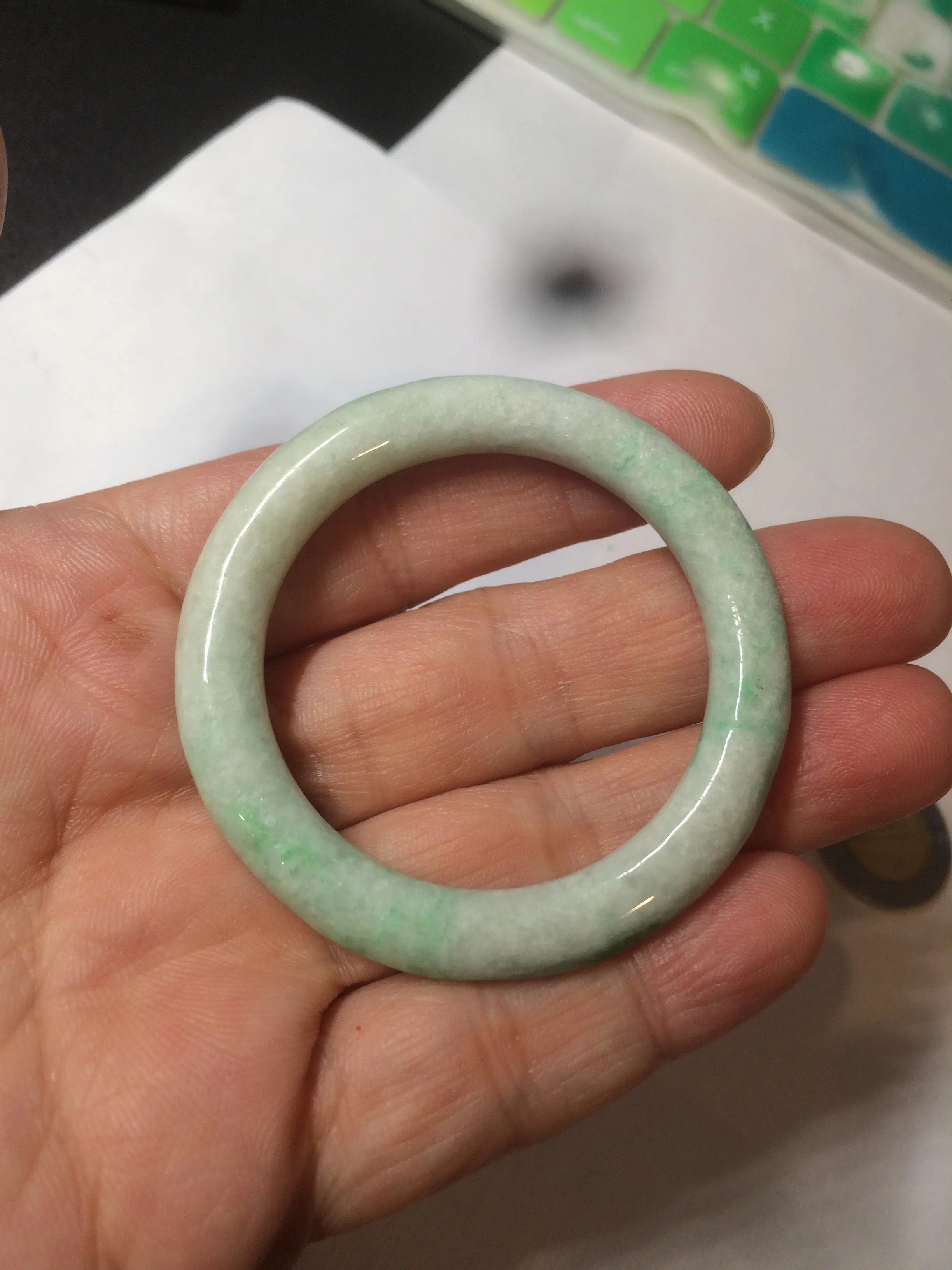 35-38mm Type A 100% Natural sunny green/white Jadeite Jade kids bangle /scarf button group BF100