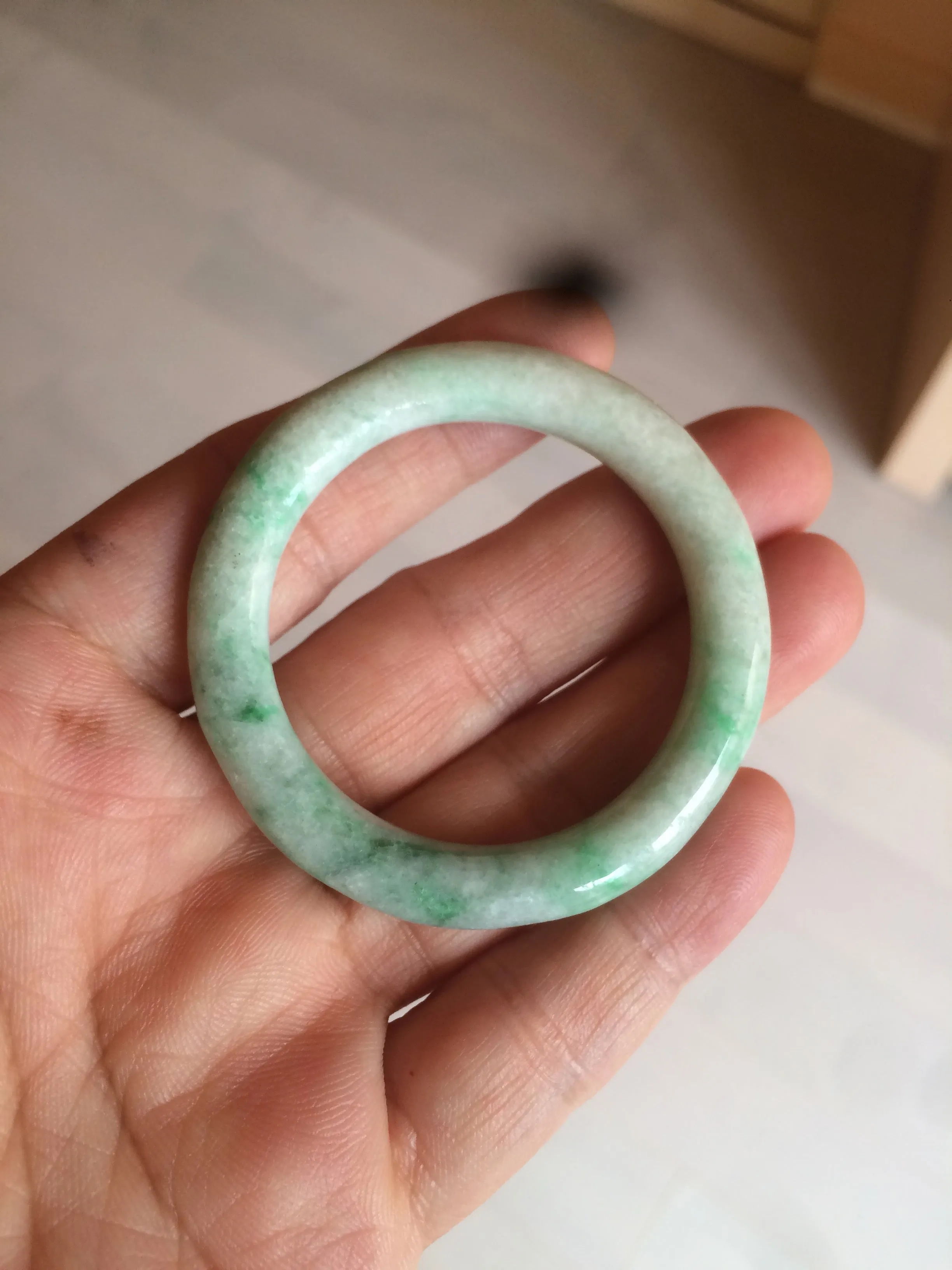 35-38mm Type A 100% Natural sunny green/white Jadeite Jade kids bangle /scarf button group BF100