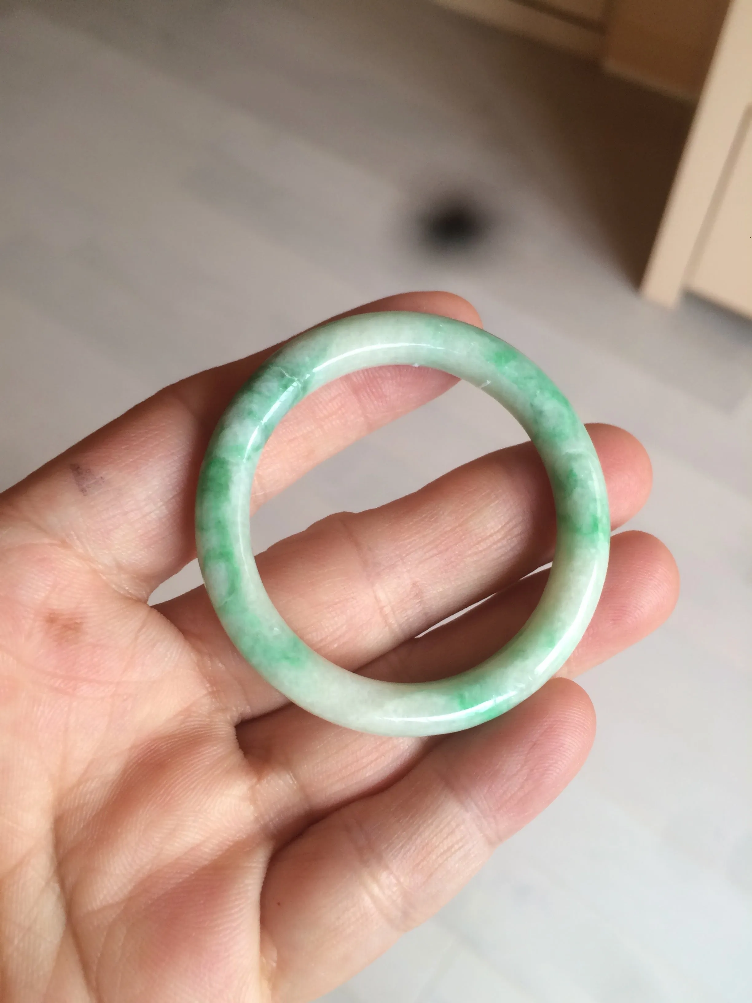 35-38mm Type A 100% Natural sunny green/white Jadeite Jade kids bangle /scarf button group BF100