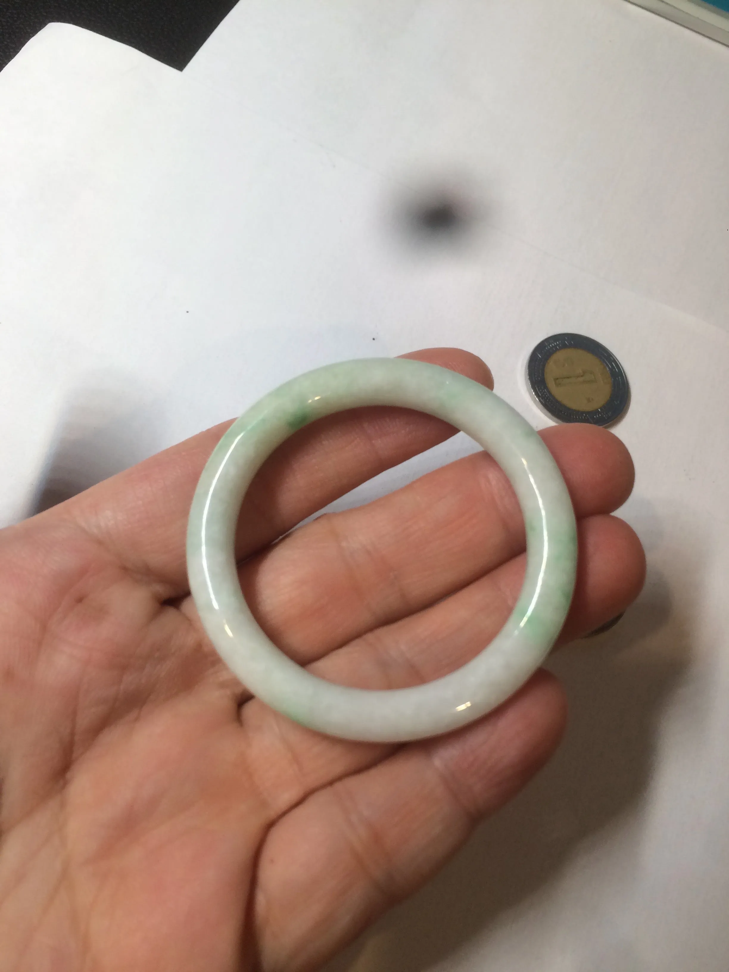 35-38mm Type A 100% Natural sunny green/white Jadeite Jade kids bangle /scarf button group BF100