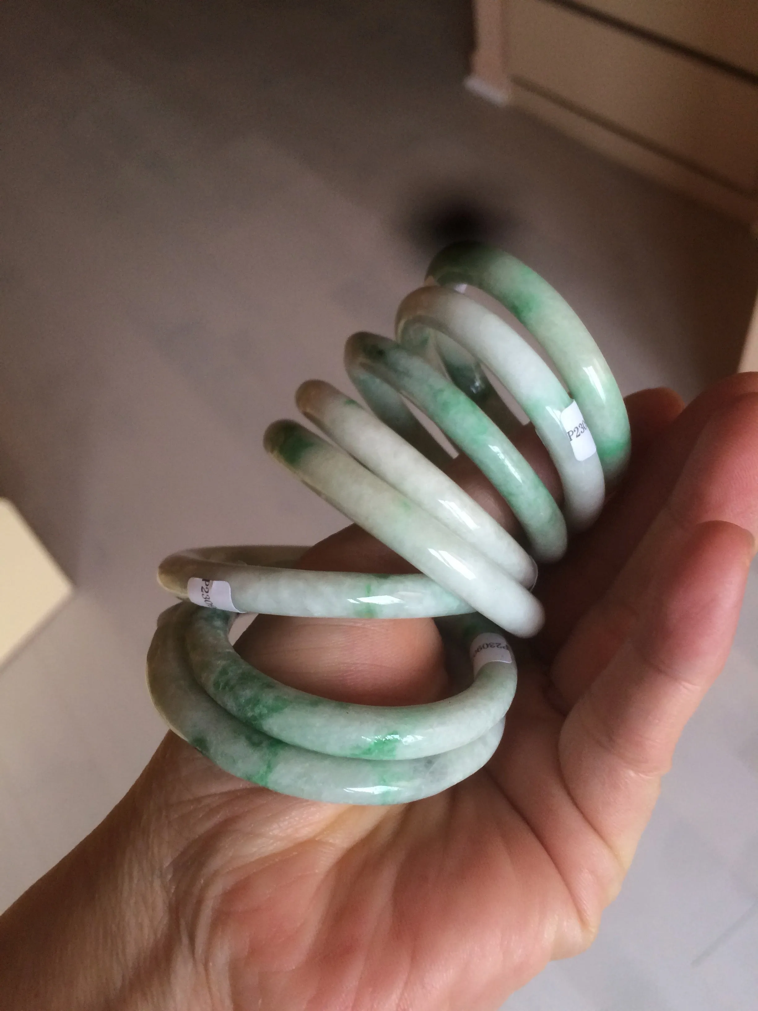 35-38mm Type A 100% Natural sunny green/white Jadeite Jade kids bangle /scarf button group BF100