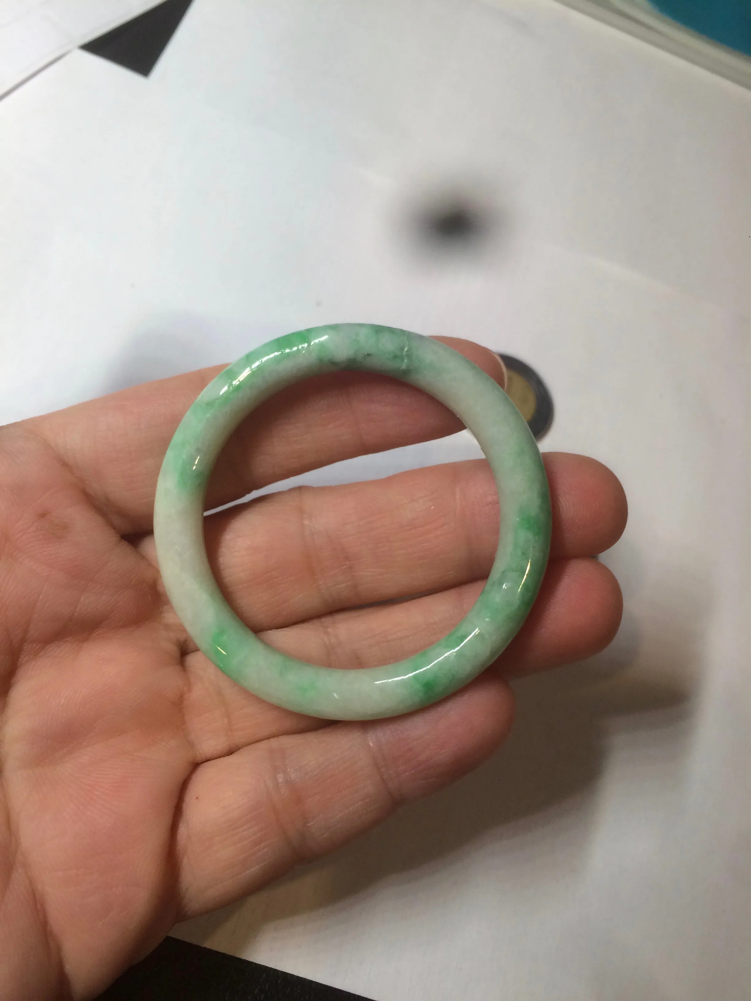 35-38mm Type A 100% Natural sunny green/white Jadeite Jade kids bangle /scarf button group BF100