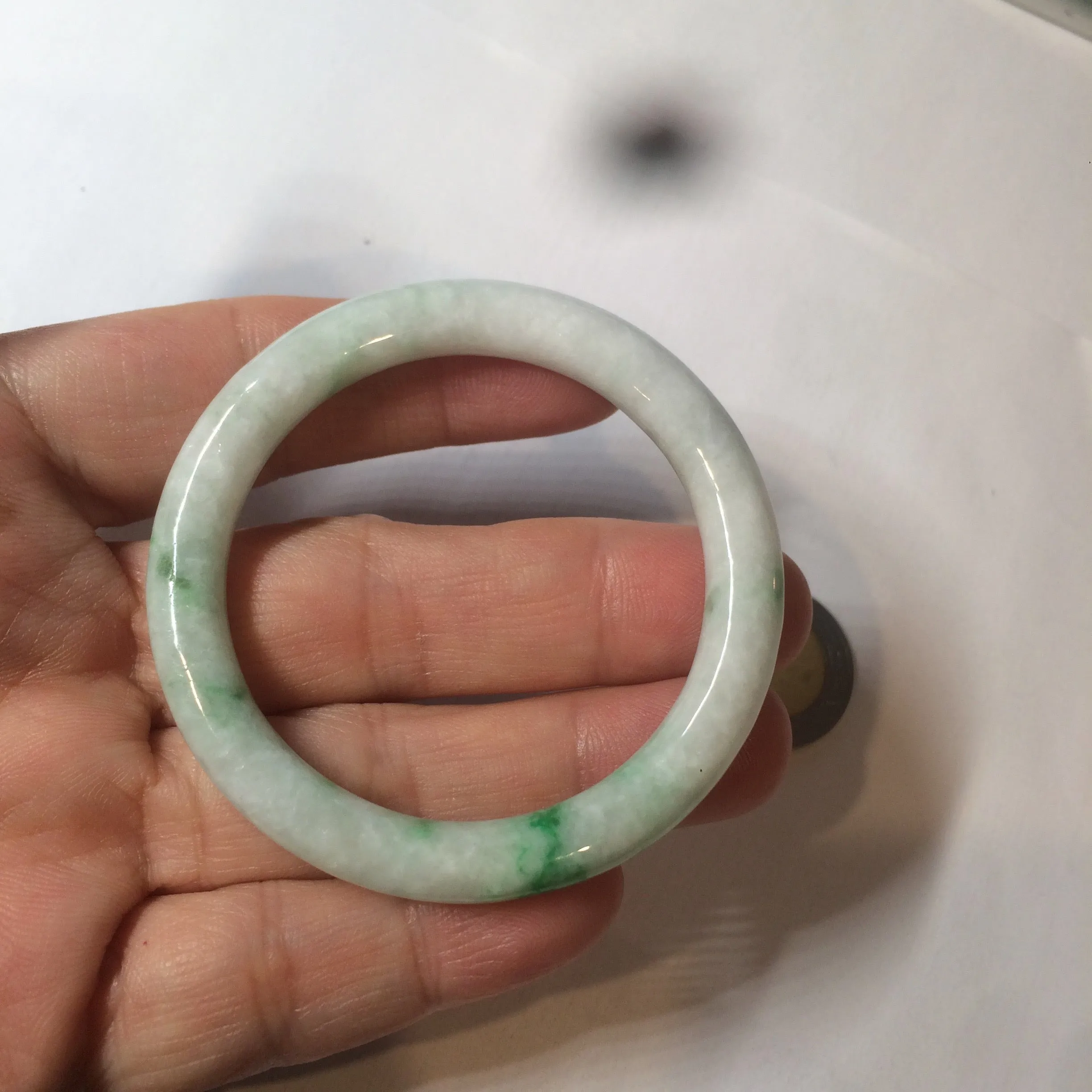 35-38mm Type A 100% Natural sunny green/white Jadeite Jade kids bangle /scarf button group BF100