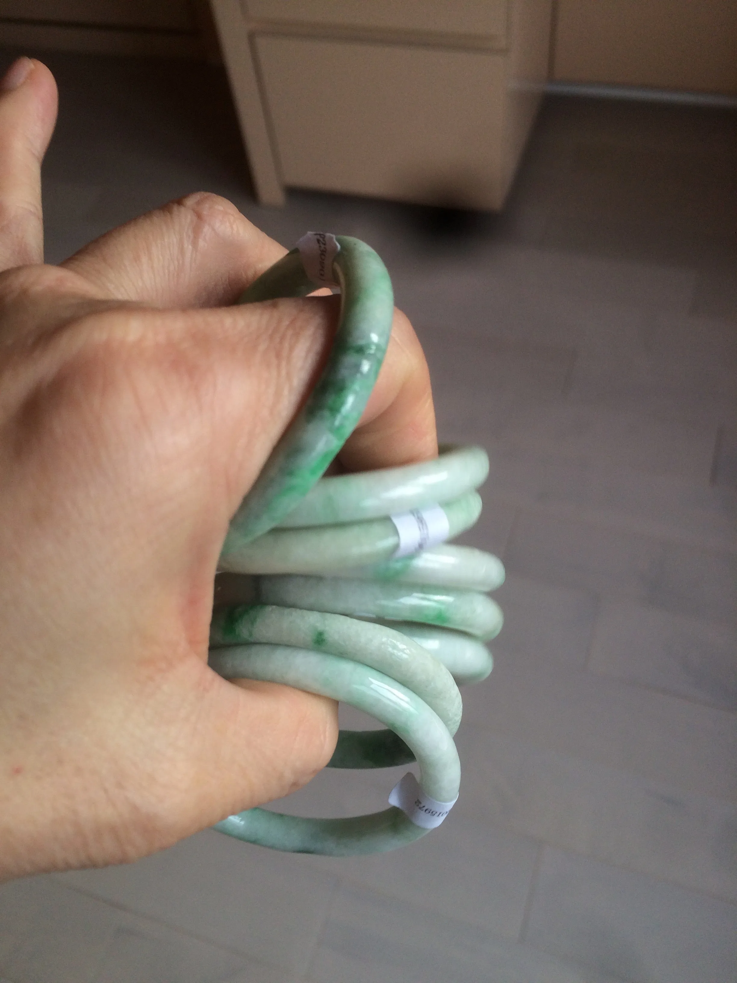 35-38mm Type A 100% Natural sunny green/white Jadeite Jade kids bangle /scarf button group BF100