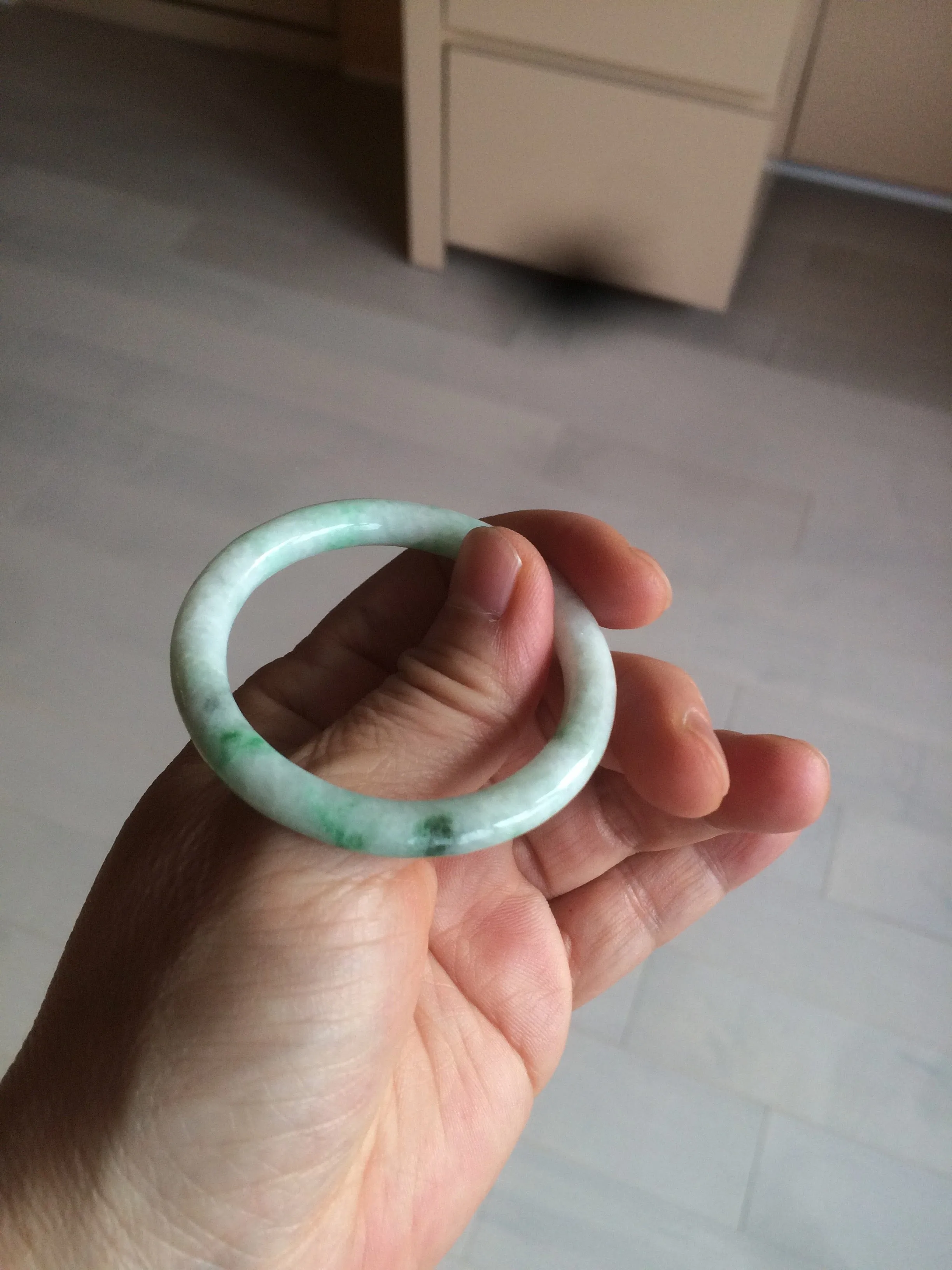 35-38mm Type A 100% Natural sunny green/white Jadeite Jade kids bangle /scarf button group BF100