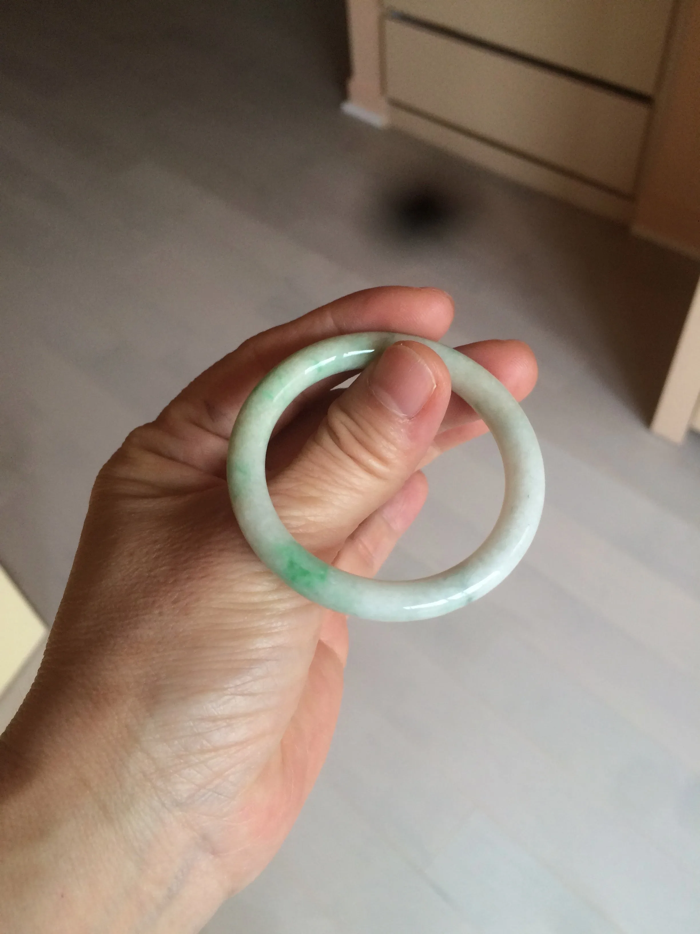 35-38mm Type A 100% Natural sunny green/white Jadeite Jade kids bangle /scarf button group BF100