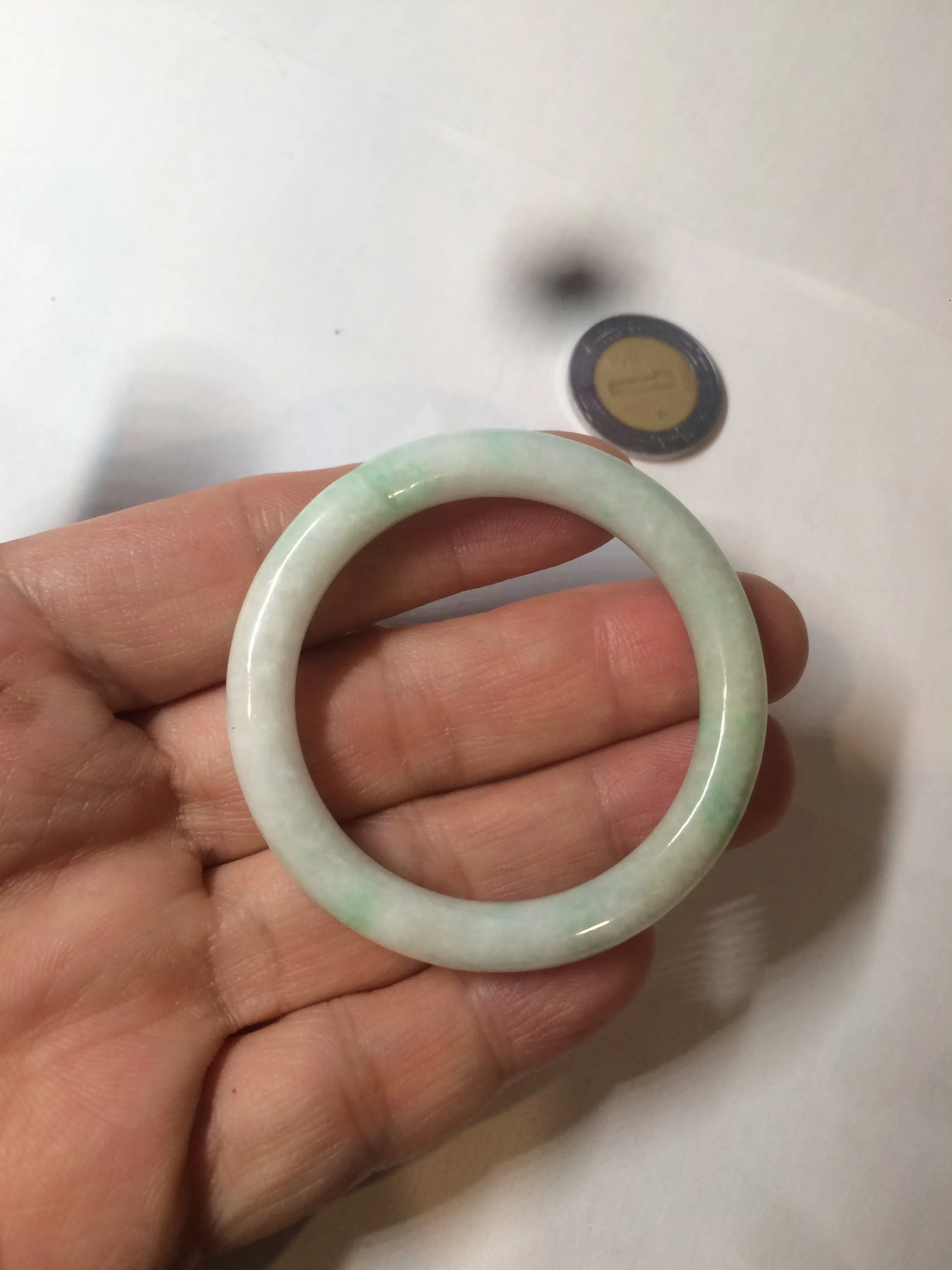 35-38mm Type A 100% Natural sunny green/white Jadeite Jade kids bangle /scarf button group BF100