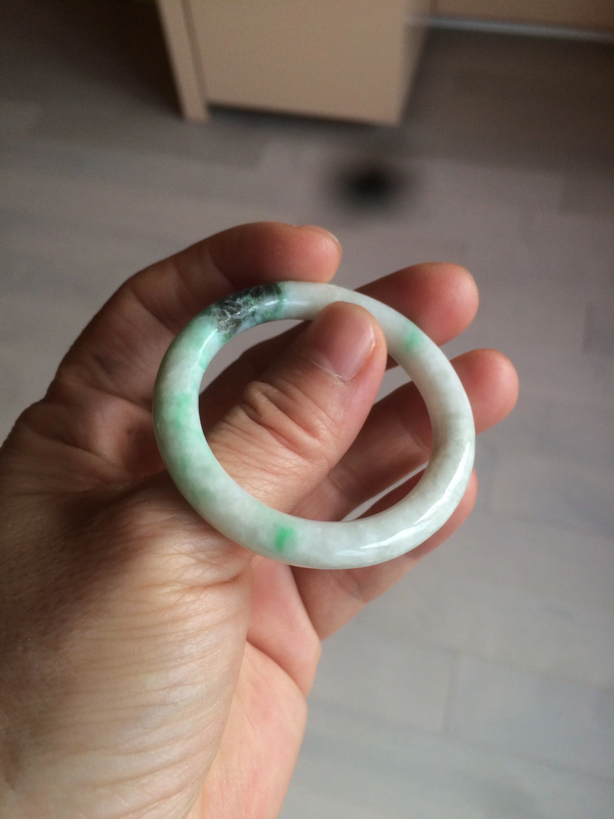 35-38mm Type A 100% Natural sunny green/white Jadeite Jade kids bangle /scarf button group BF100