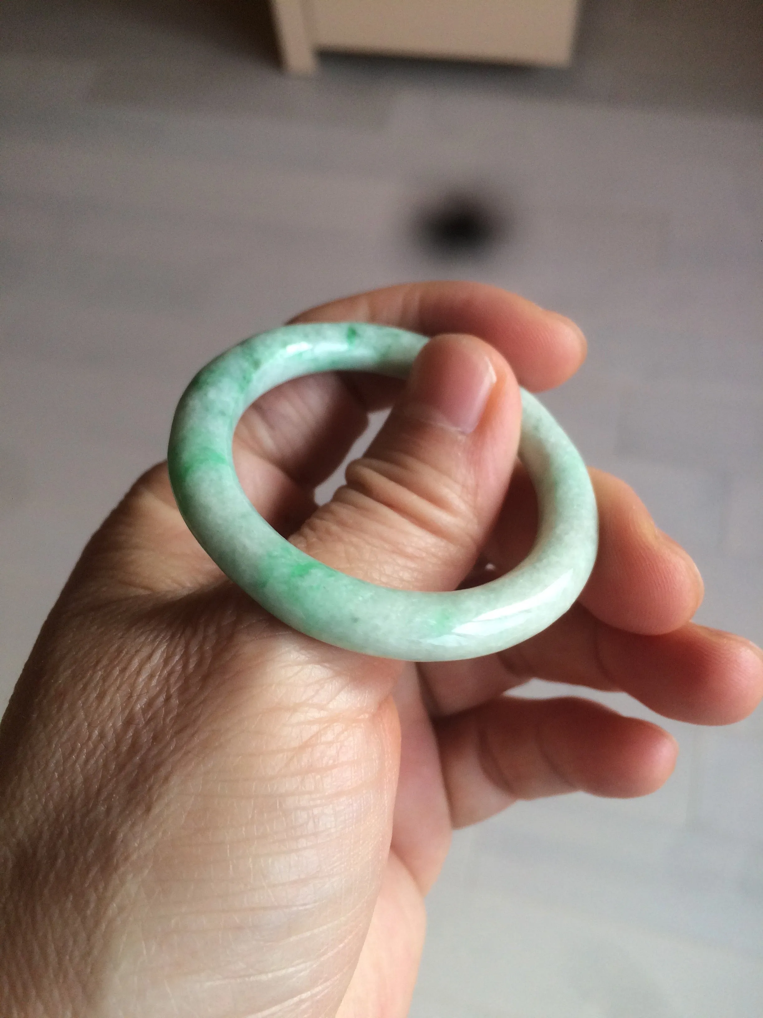 35-38mm Type A 100% Natural sunny green/white Jadeite Jade kids bangle /scarf button group BF100