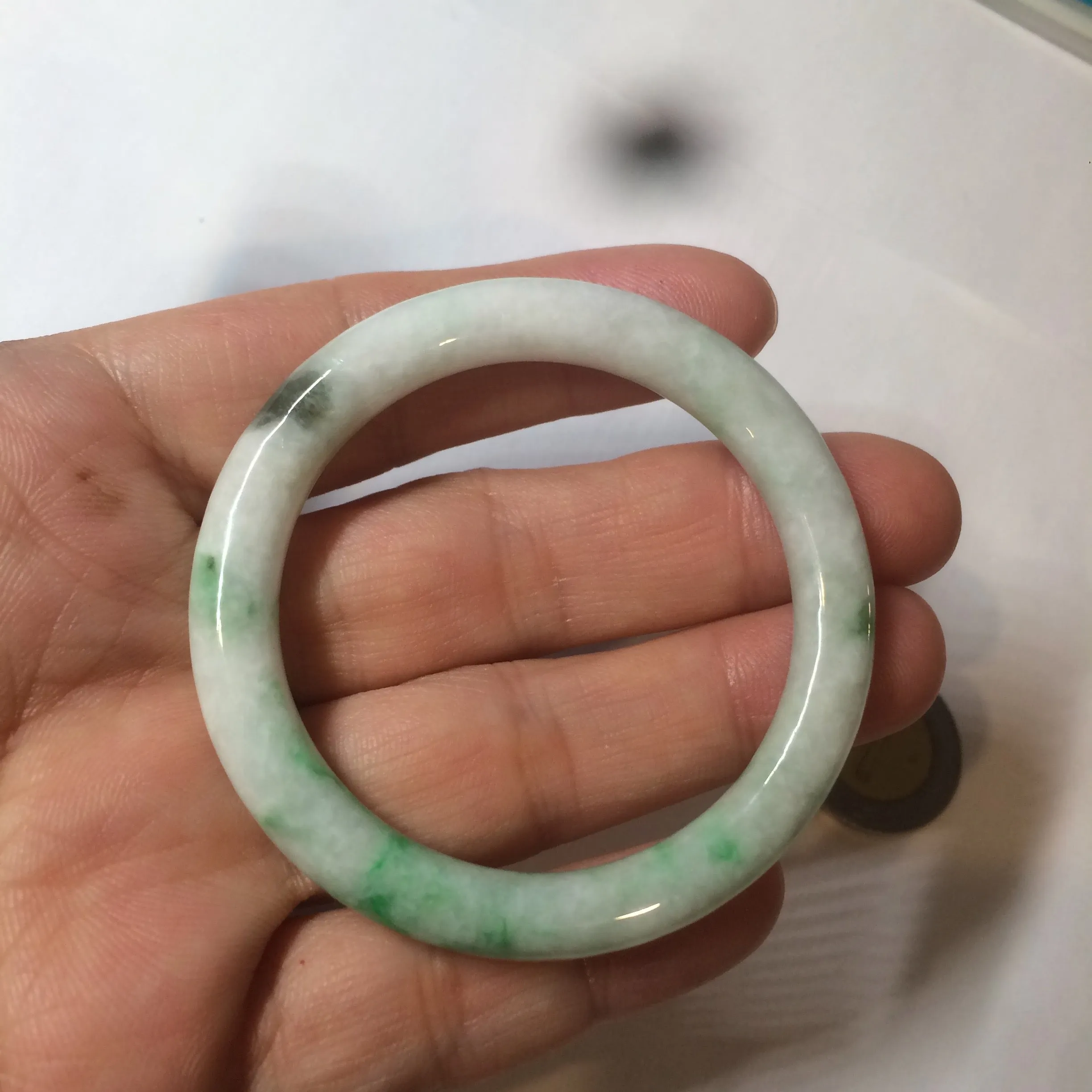 35-38mm Type A 100% Natural sunny green/white Jadeite Jade kids bangle /scarf button group BF100