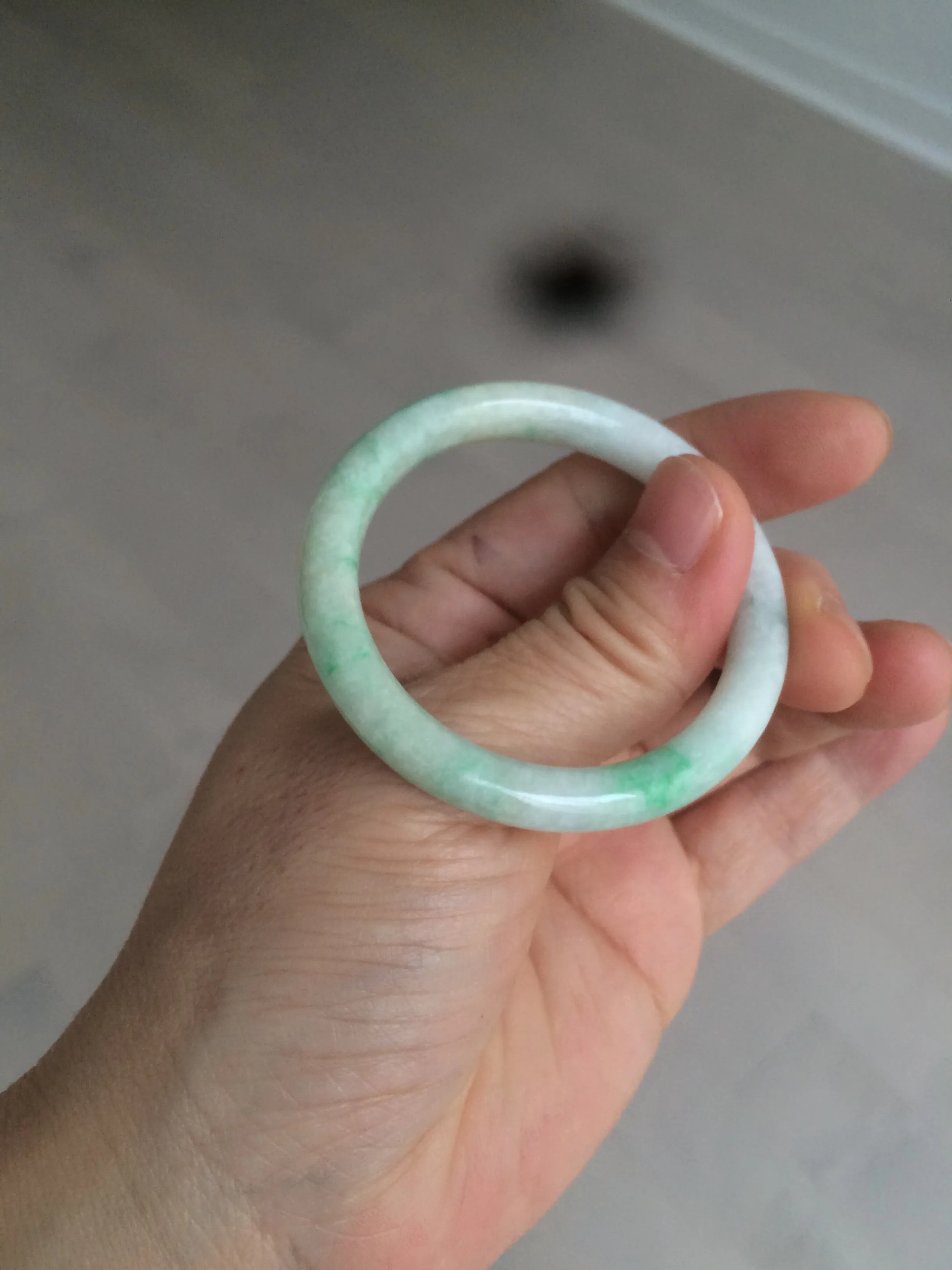 35-38mm Type A 100% Natural sunny green/white Jadeite Jade kids bangle /scarf button group BF100