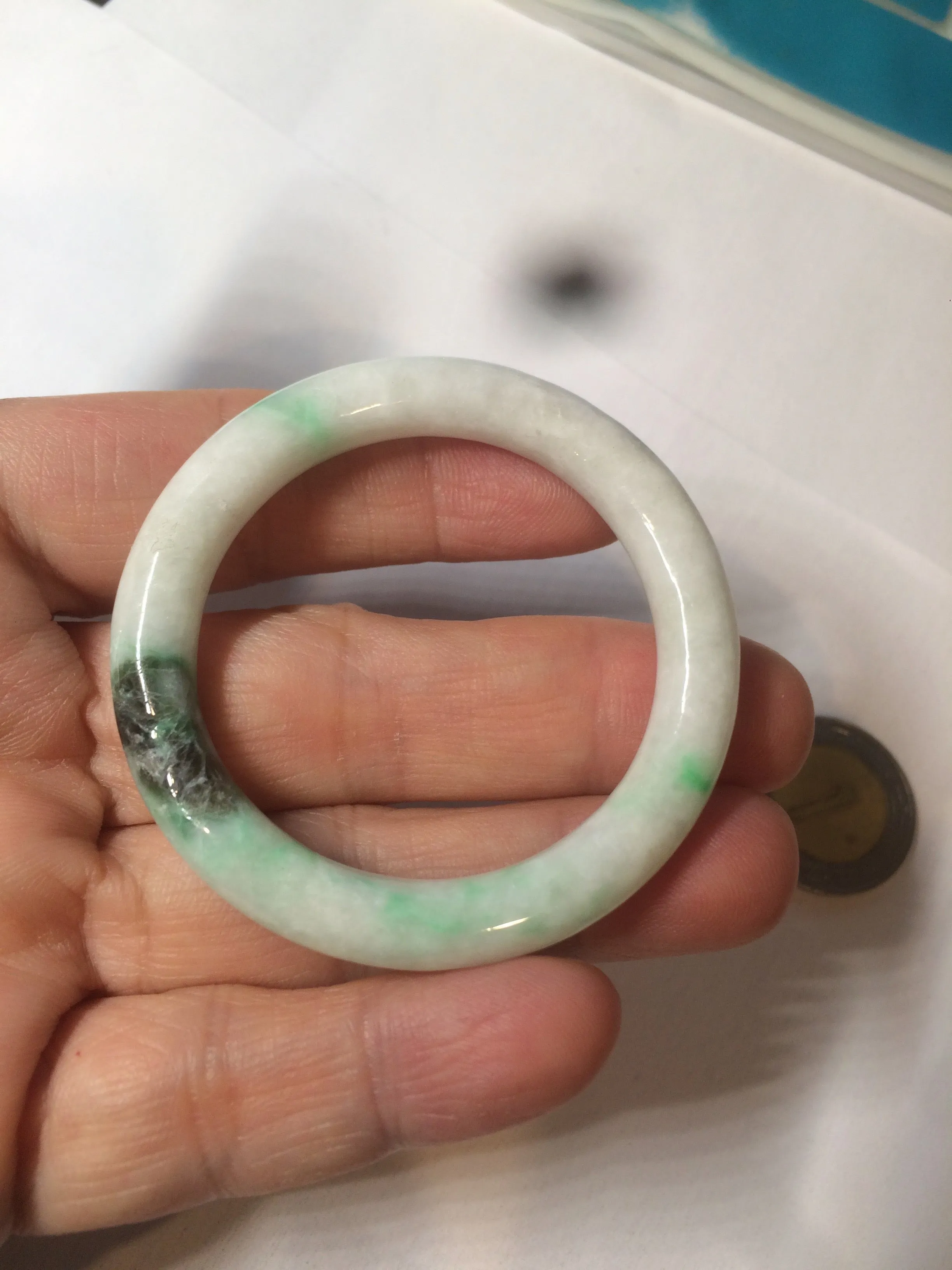 35-38mm Type A 100% Natural sunny green/white Jadeite Jade kids bangle /scarf button group BF100