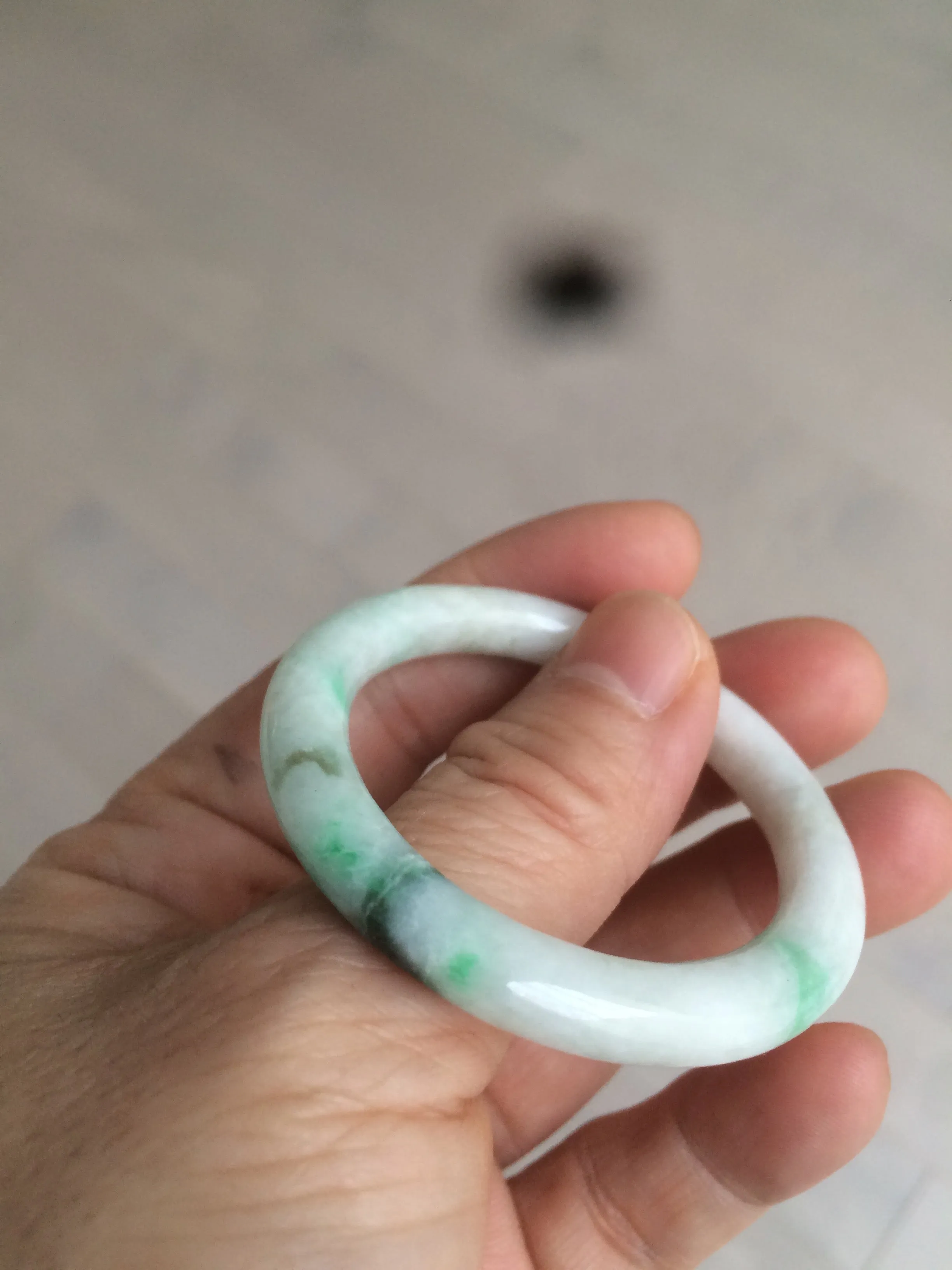 35-38mm Type A 100% Natural sunny green/white Jadeite Jade kids bangle /scarf button group BF100