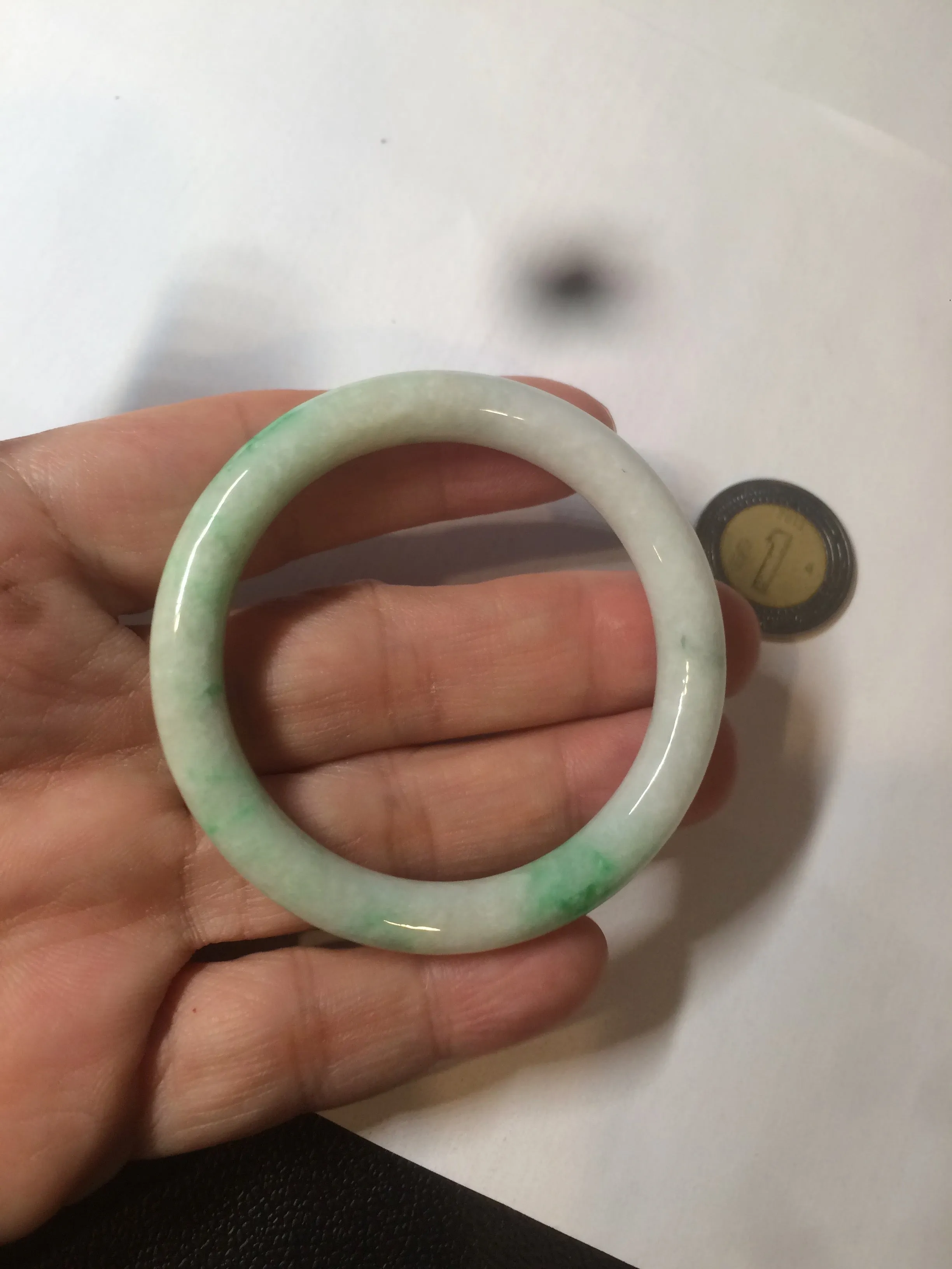 35-38mm Type A 100% Natural sunny green/white Jadeite Jade kids bangle /scarf button group BF100