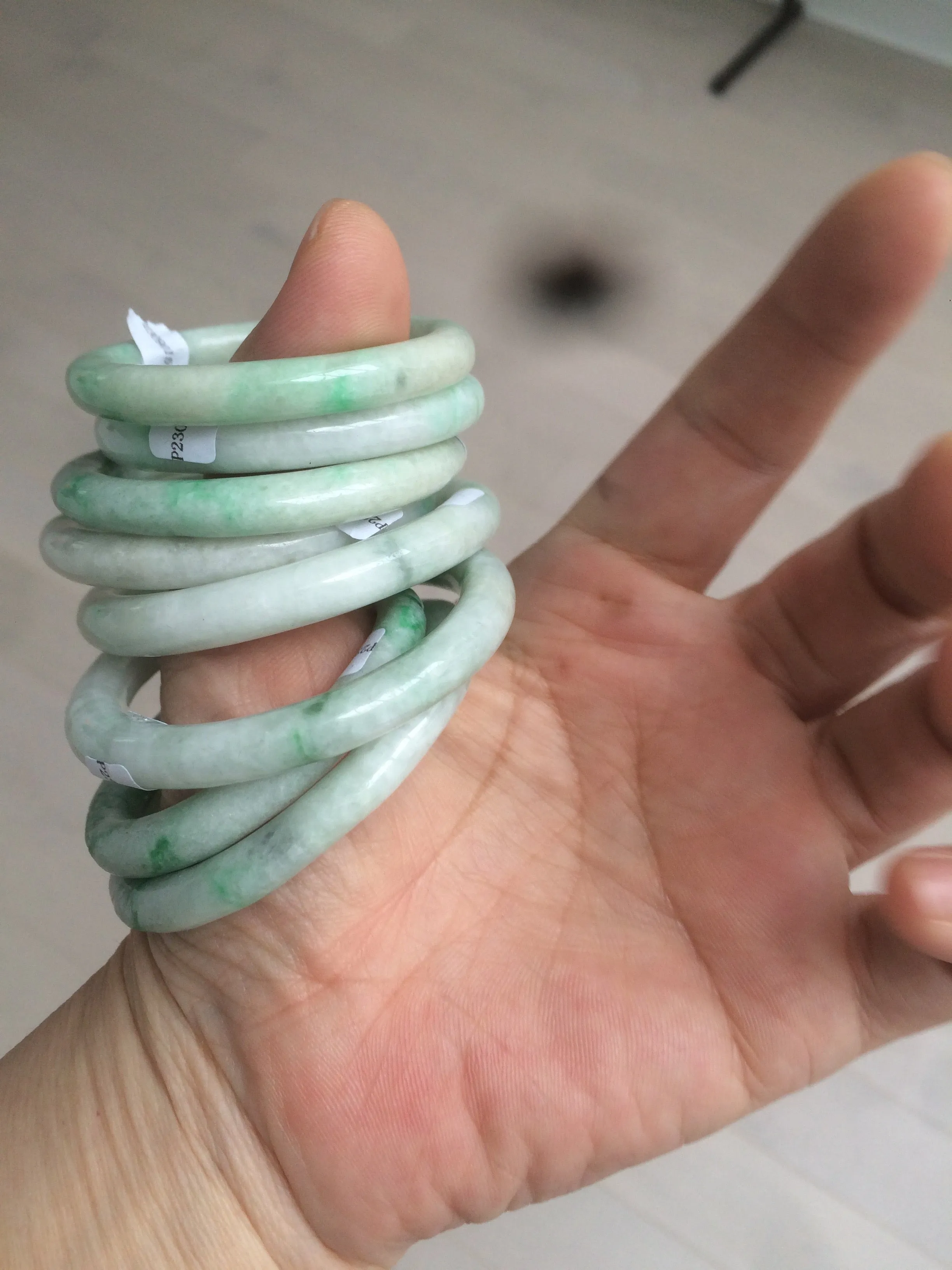 35-38mm Type A 100% Natural sunny green/white Jadeite Jade kids bangle /scarf button group BF100
