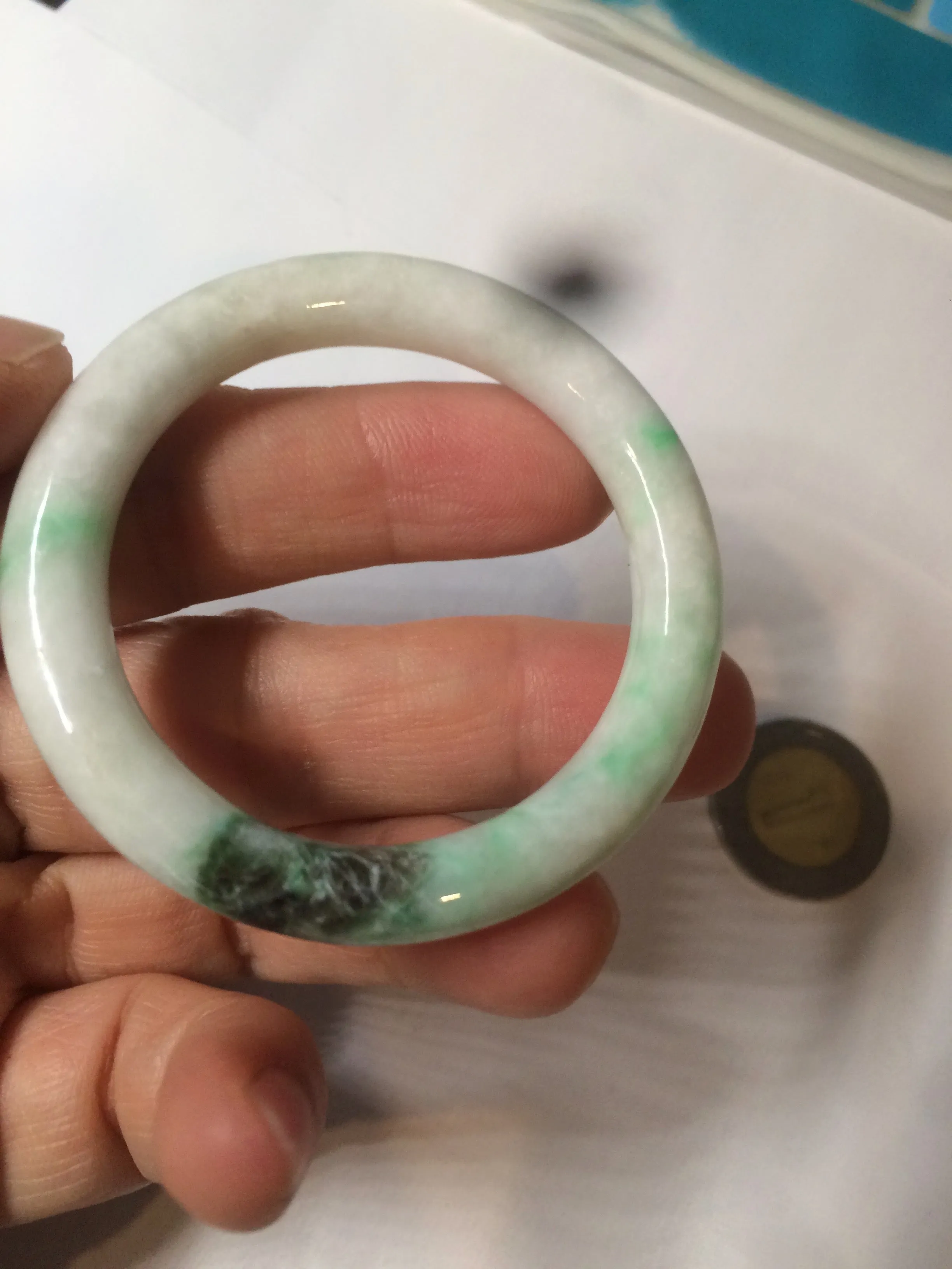 35-38mm Type A 100% Natural sunny green/white Jadeite Jade kids bangle /scarf button group BF100