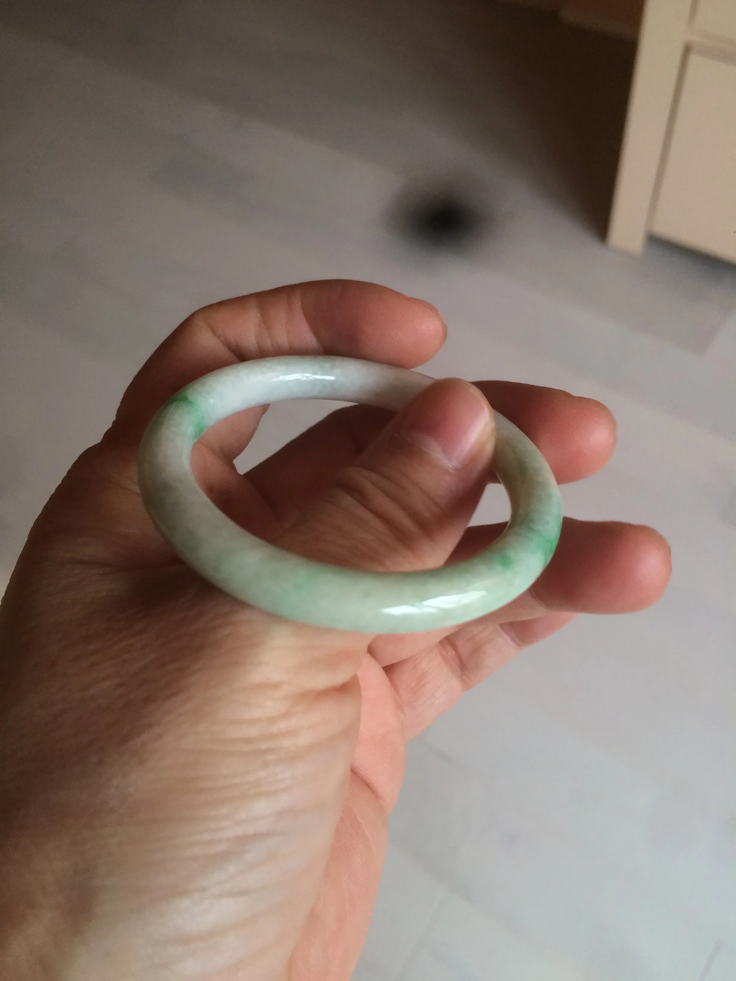 35-38mm Type A 100% Natural sunny green/white Jadeite Jade kids bangle /scarf button group BF100