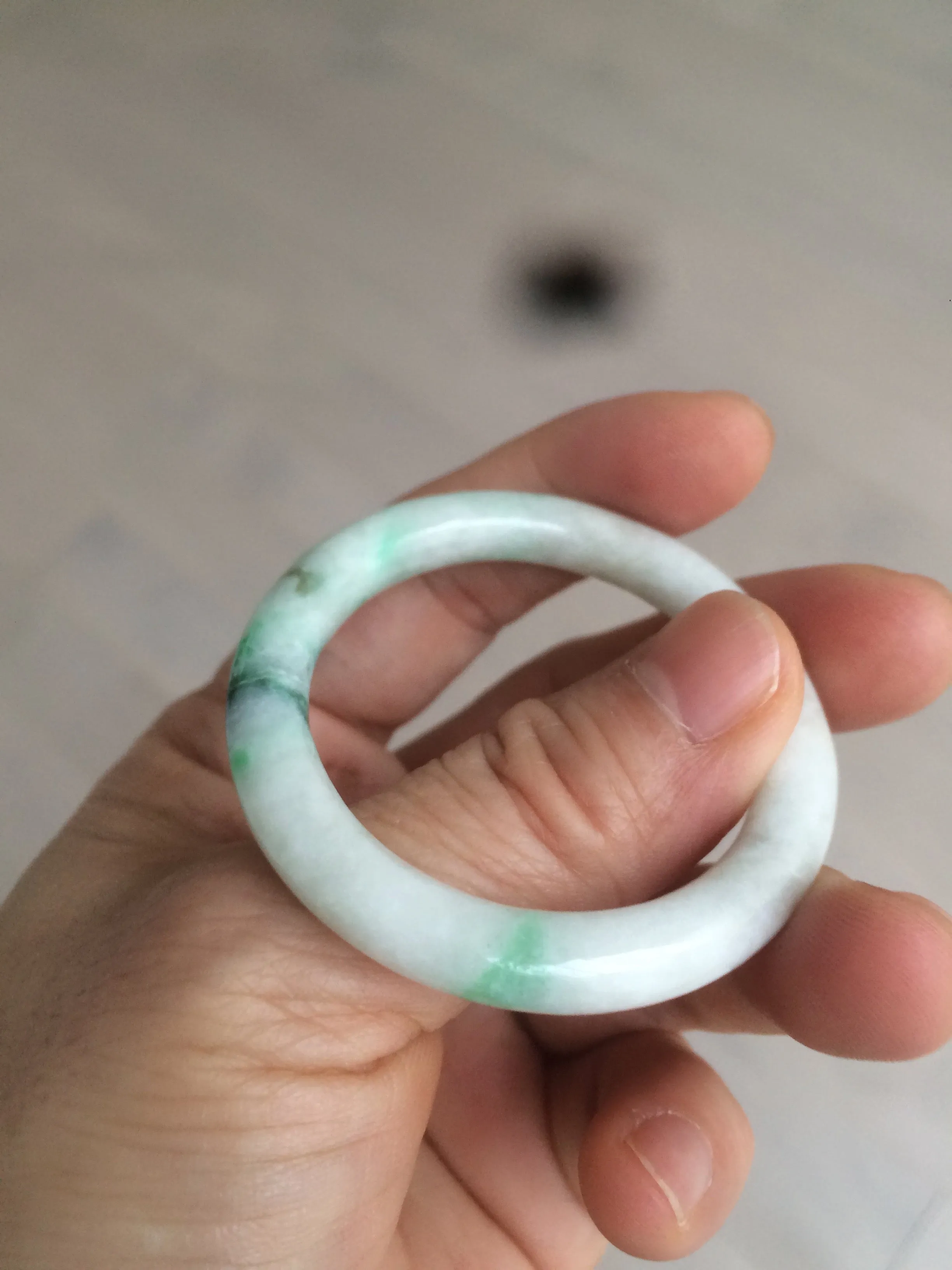 35-38mm Type A 100% Natural sunny green/white Jadeite Jade kids bangle /scarf button group BF100