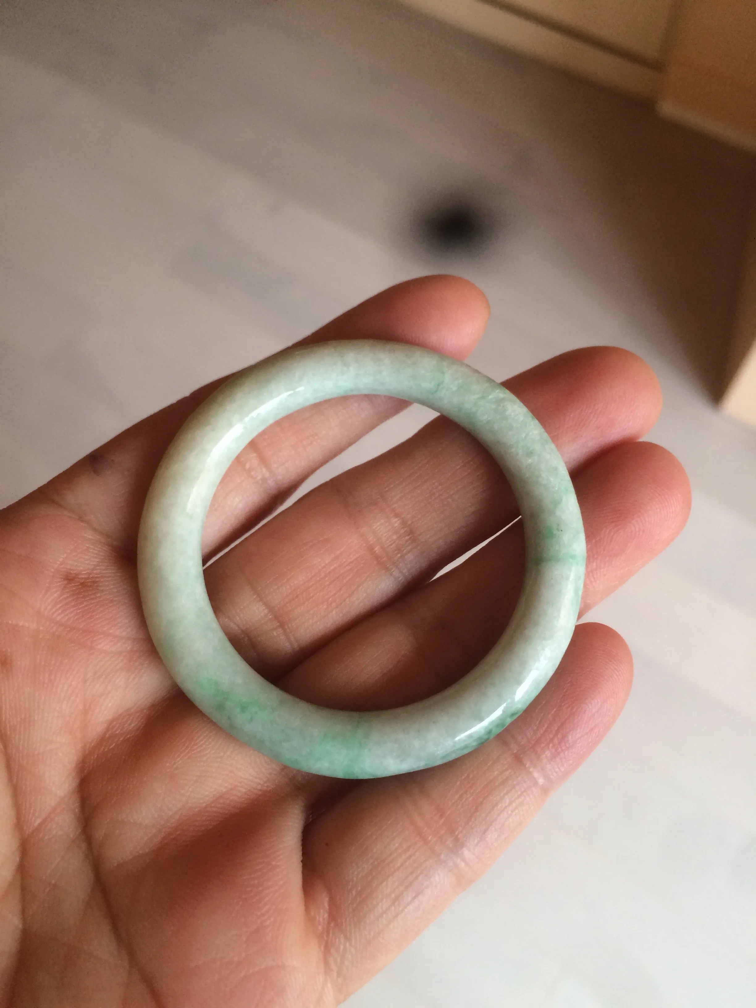 35-38mm Type A 100% Natural sunny green/white Jadeite Jade kids bangle /scarf button group BF100