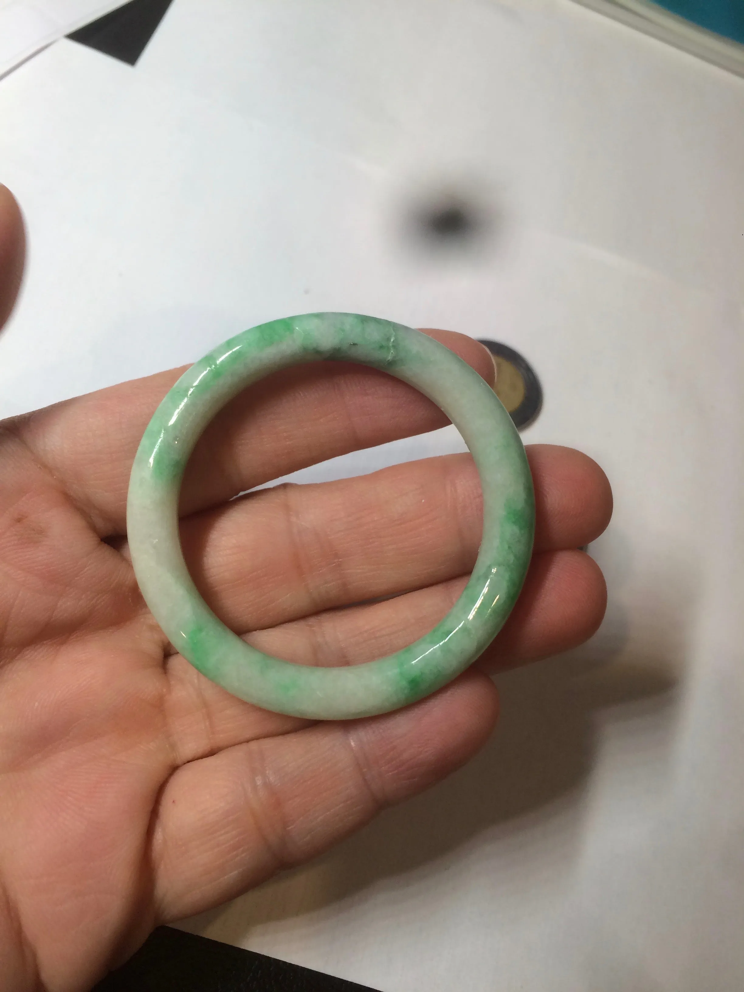 35-38mm Type A 100% Natural sunny green/white Jadeite Jade kids bangle /scarf button group BF100