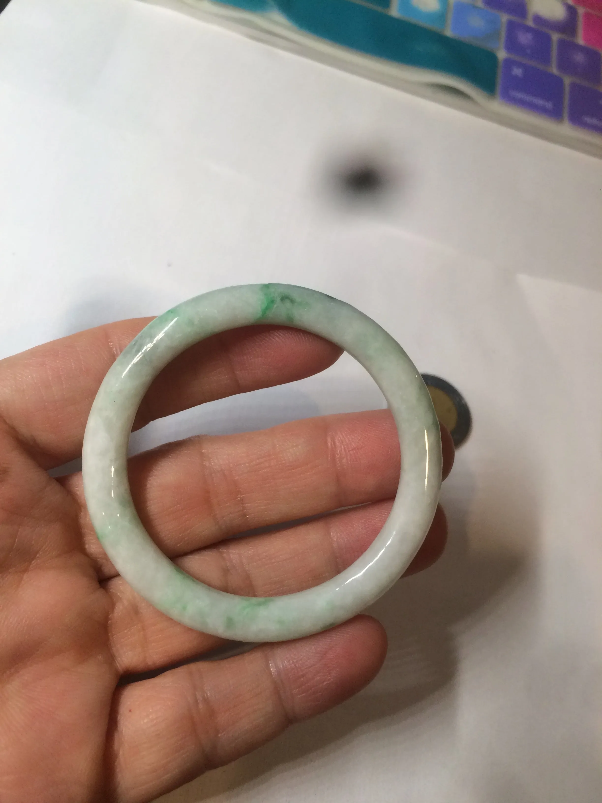 35-38mm Type A 100% Natural sunny green/white Jadeite Jade kids bangle /scarf button group BF100