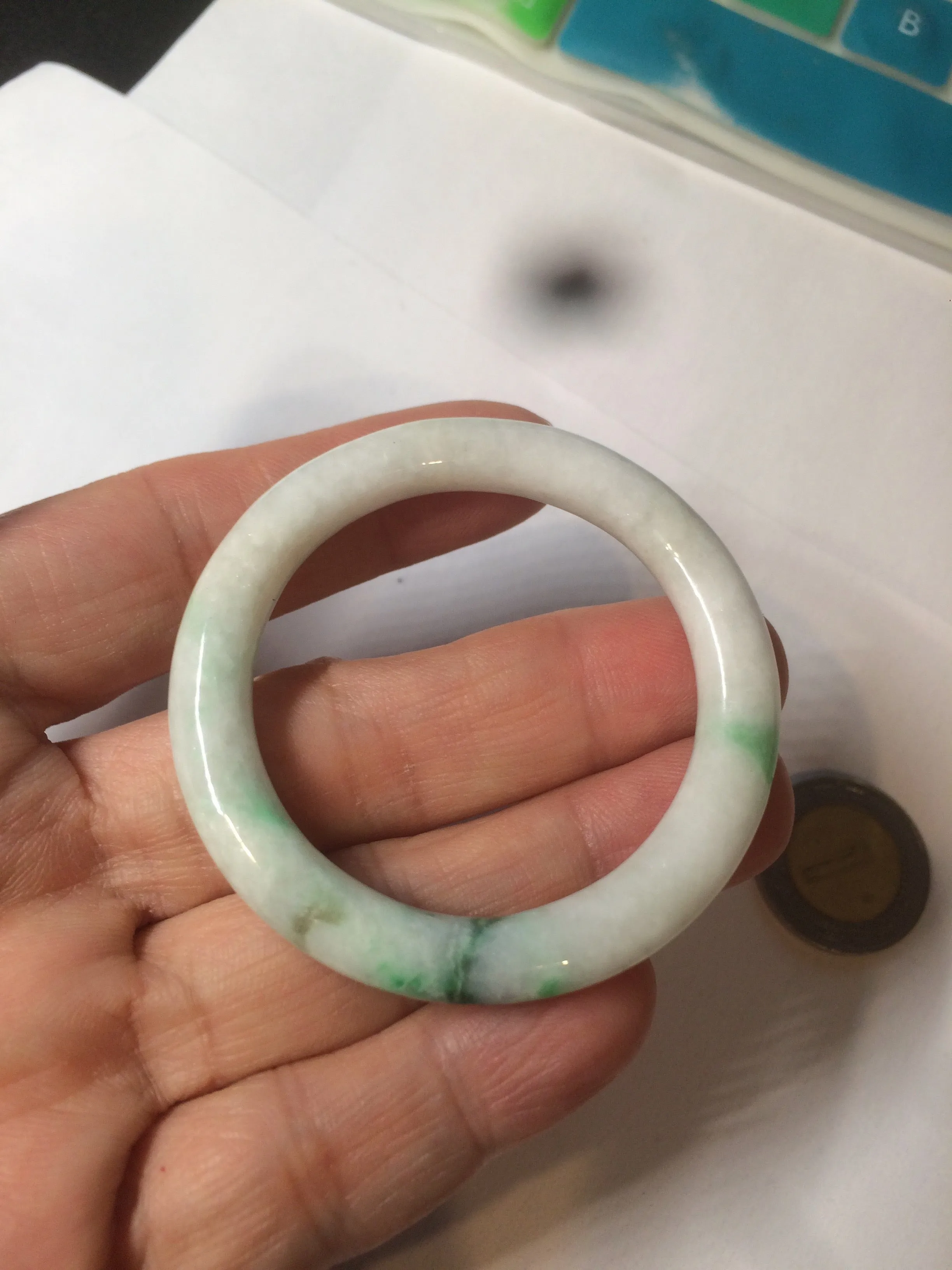 35-38mm Type A 100% Natural sunny green/white Jadeite Jade kids bangle /scarf button group BF100