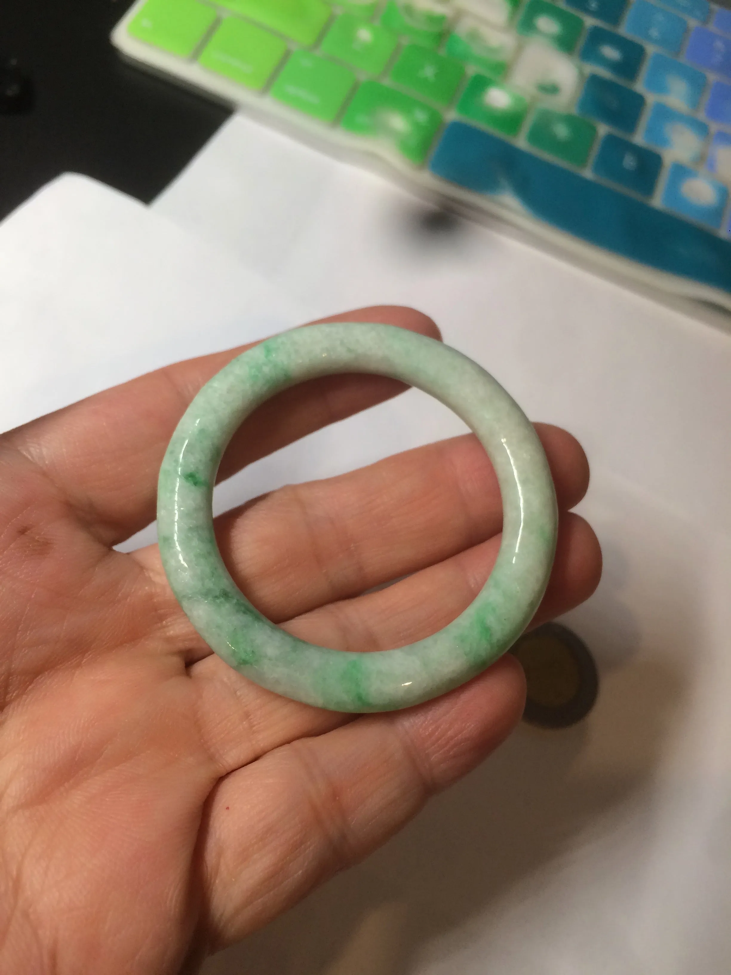 35-38mm Type A 100% Natural sunny green/white Jadeite Jade kids bangle /scarf button group BF100