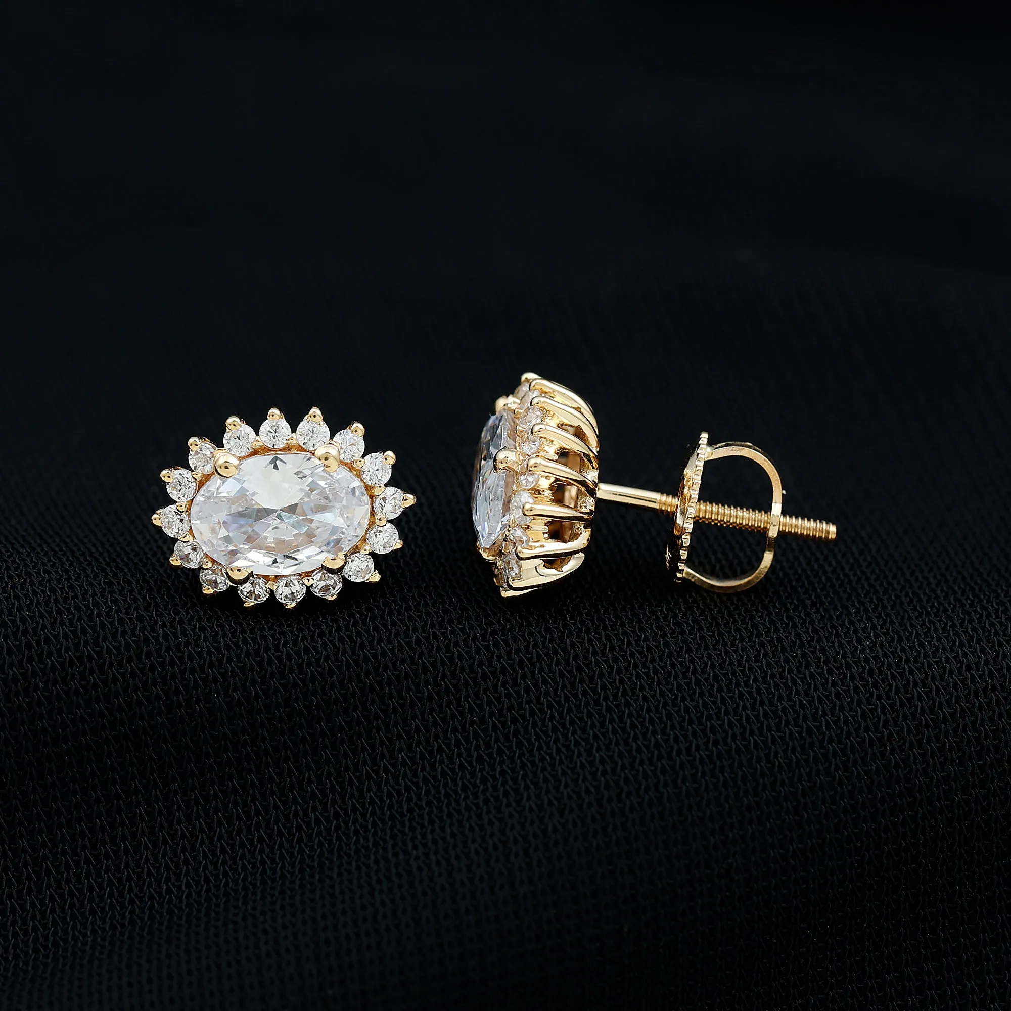 4 CT Oval Zircon Classic Halo Stud Earrings in Gold