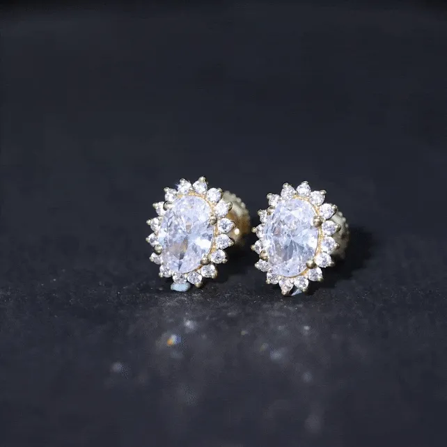 4 CT Oval Zircon Classic Halo Stud Earrings in Gold