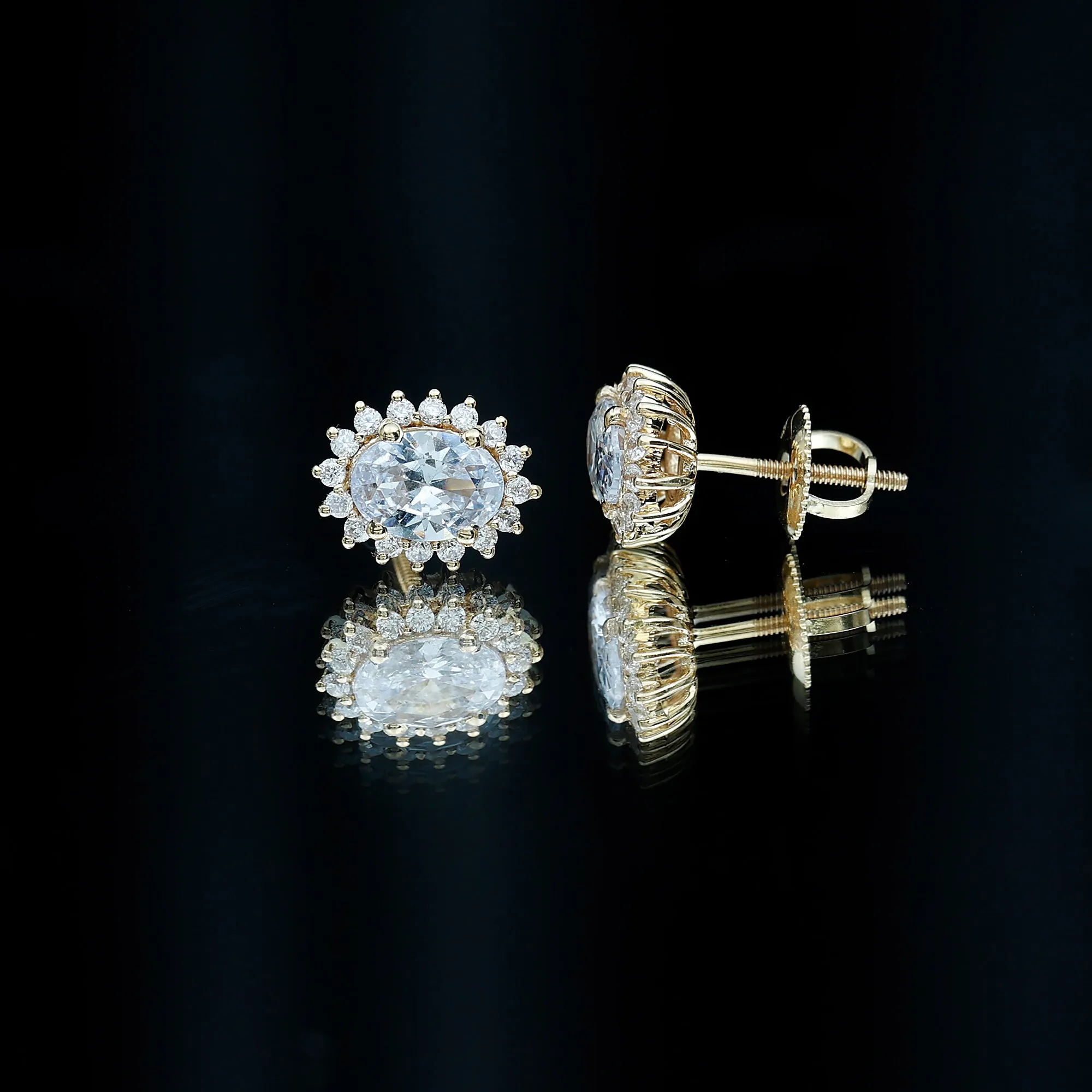 4 CT Oval Zircon Classic Halo Stud Earrings in Gold