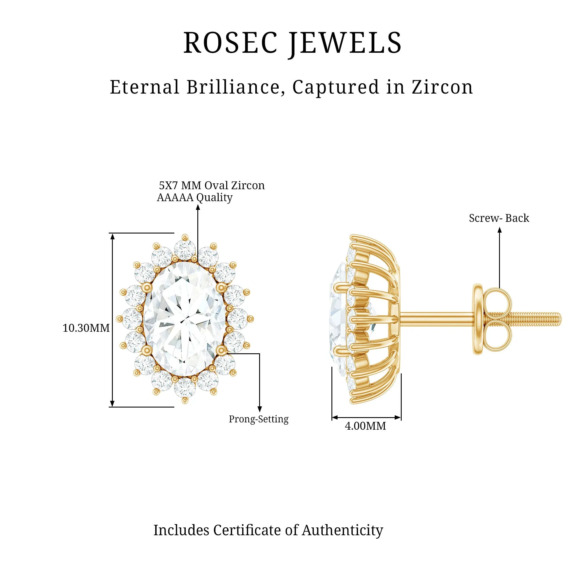 4 CT Oval Zircon Classic Halo Stud Earrings in Gold