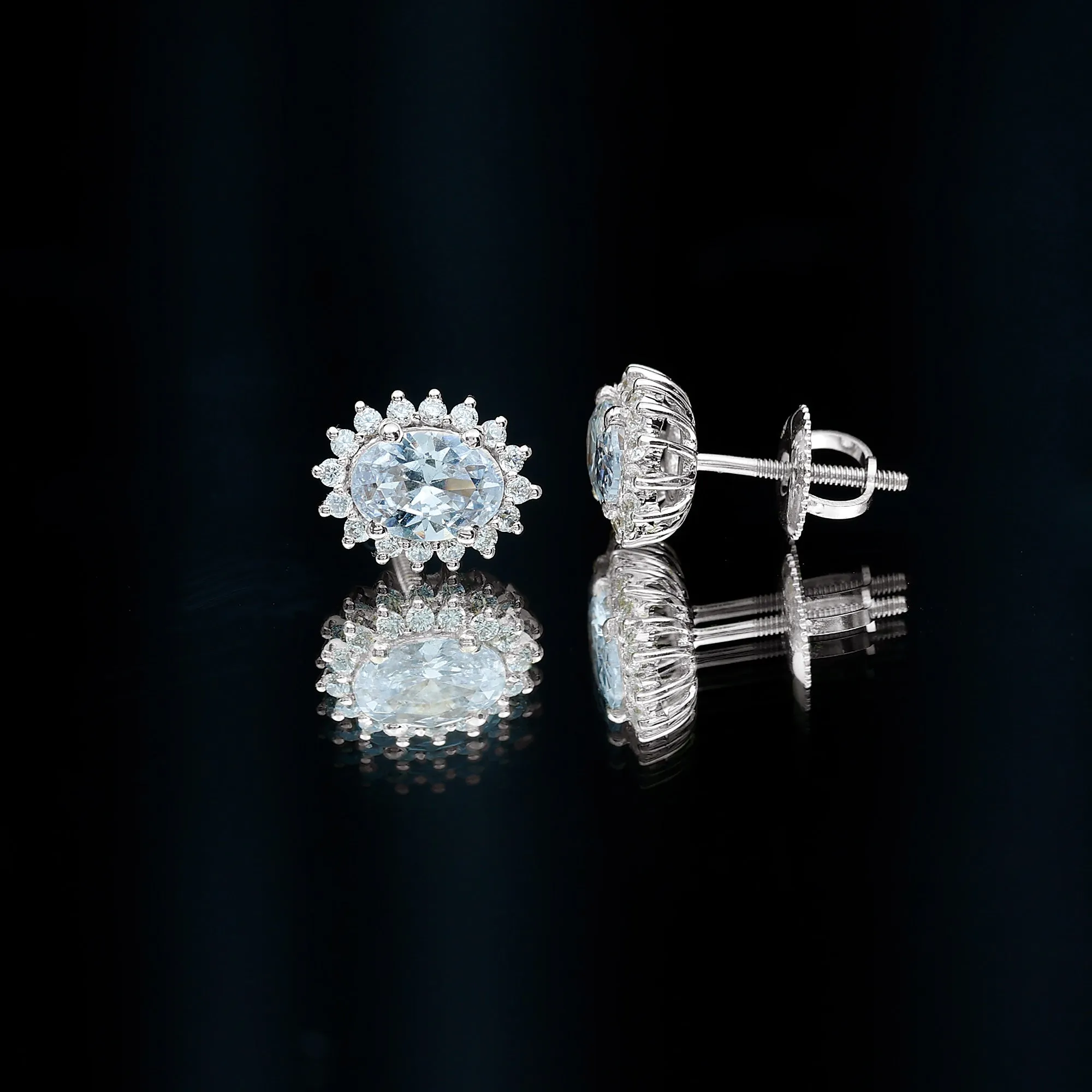 4 CT Oval Zircon Classic Halo Stud Earrings in Gold
