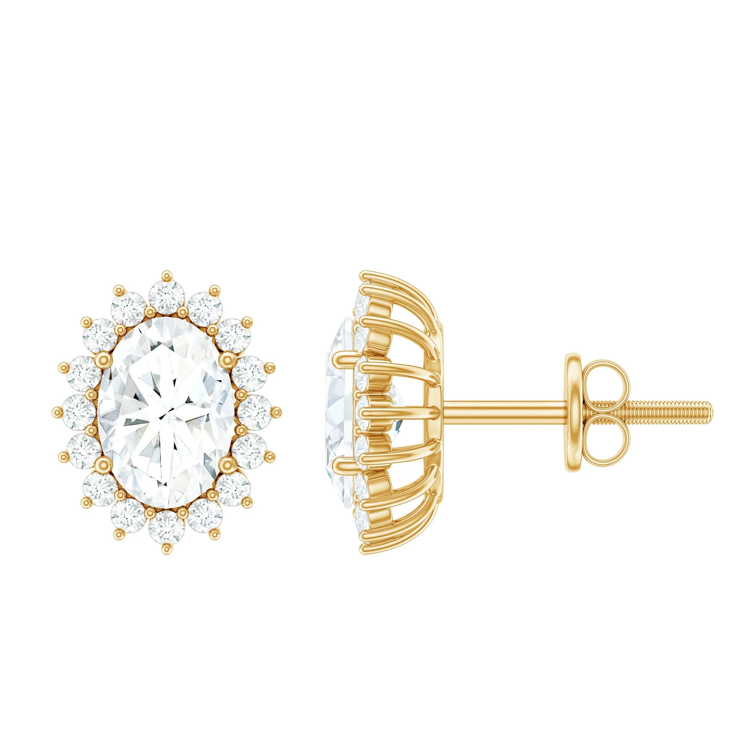 4 CT Oval Zircon Classic Halo Stud Earrings in Gold