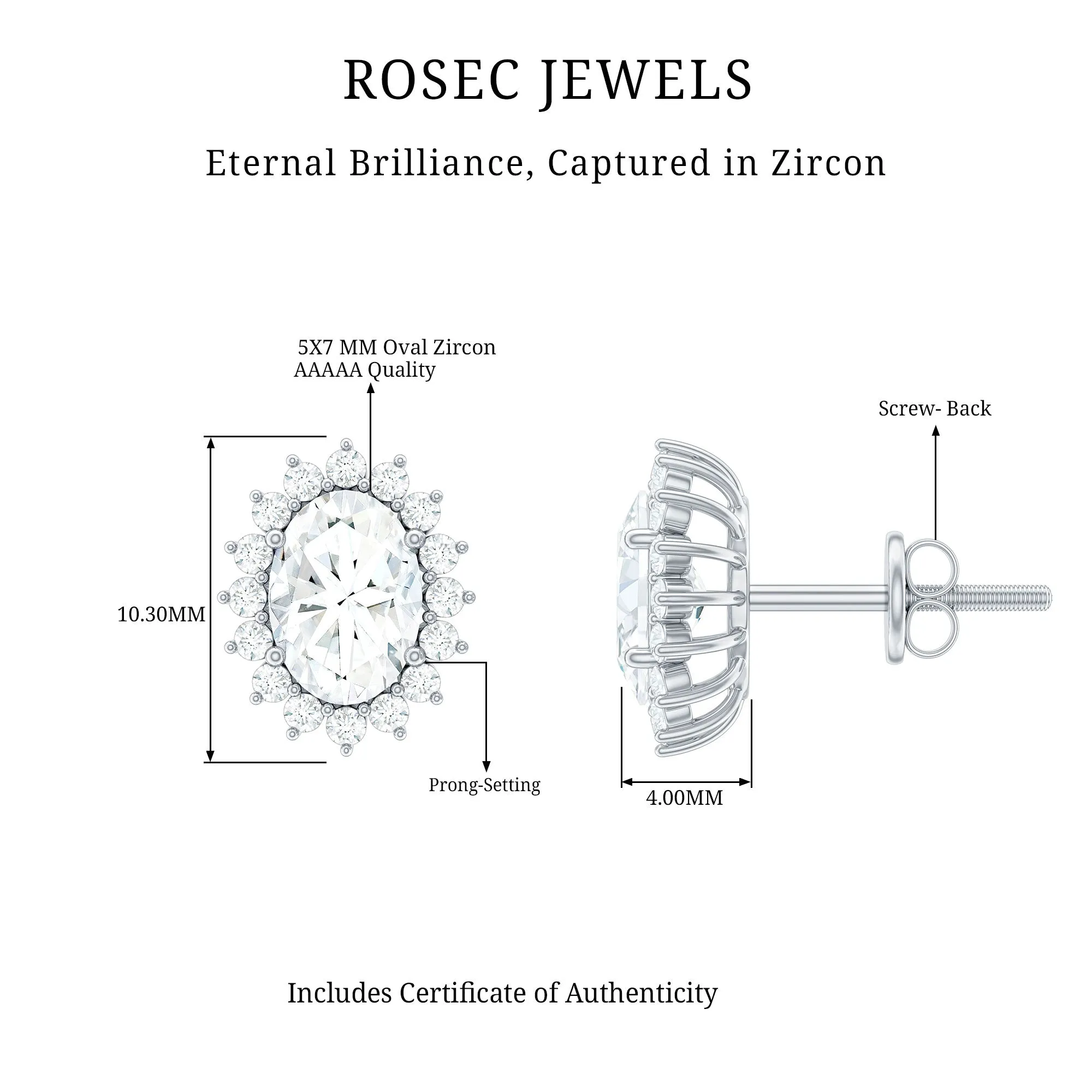 4 CT Oval Zircon Classic Halo Stud Earrings in Gold