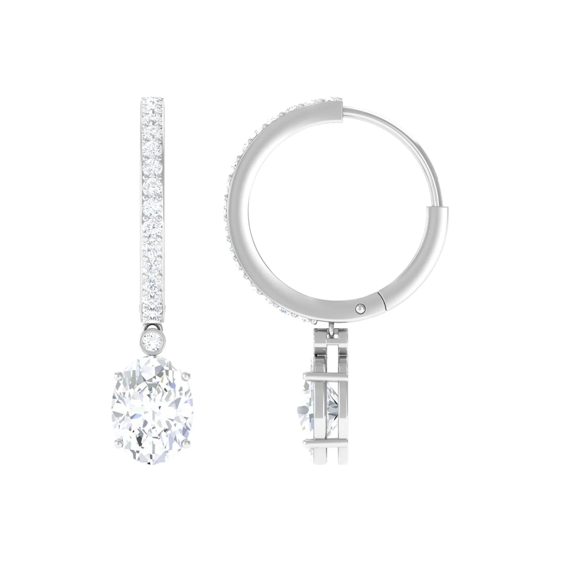 4.75 CT Oval and Round Zircon Hoop Drop Earrings in Gold