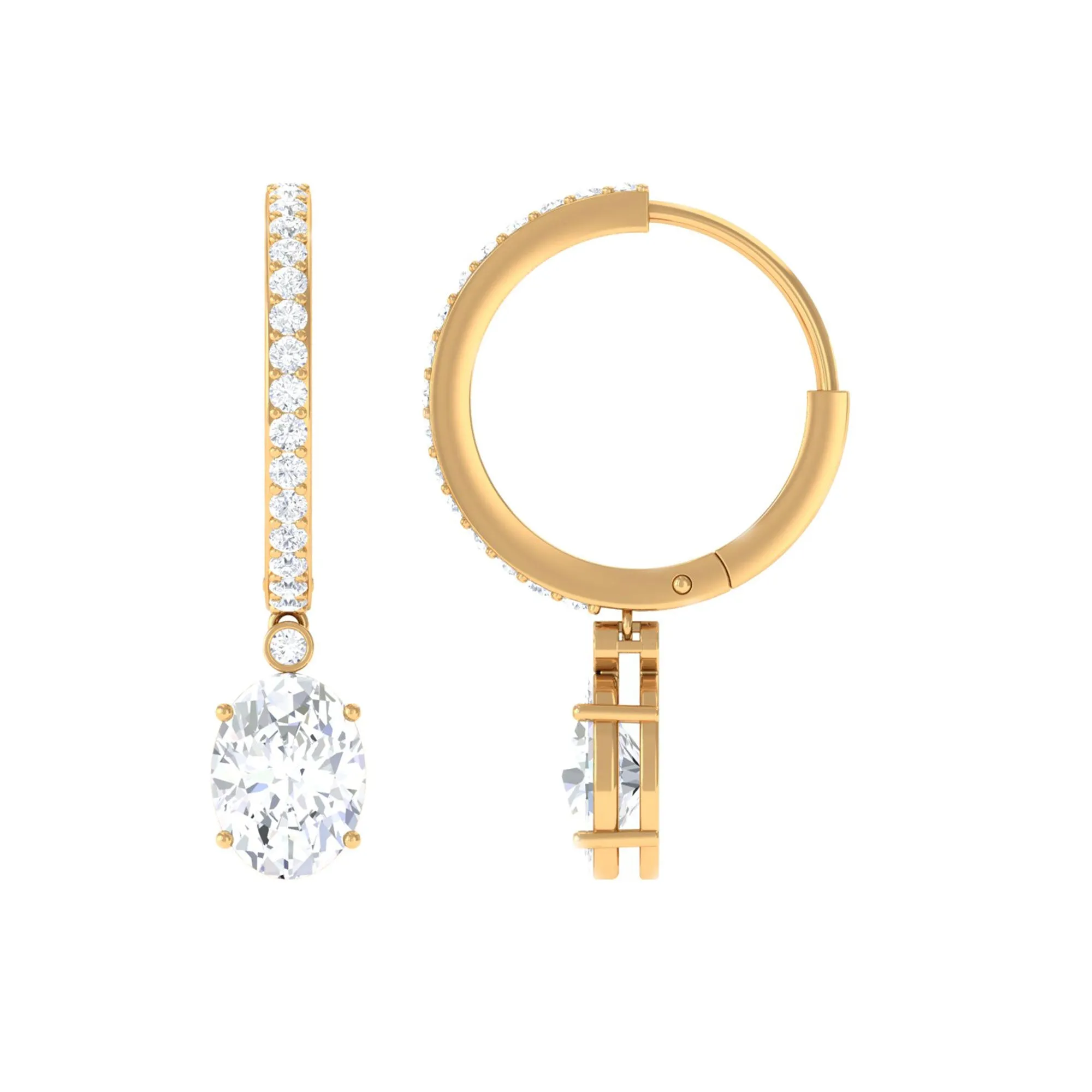 4.75 CT Oval and Round Zircon Hoop Drop Earrings in Gold